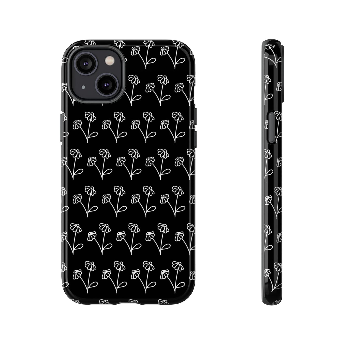 Doodle Flowers Phone Case Black