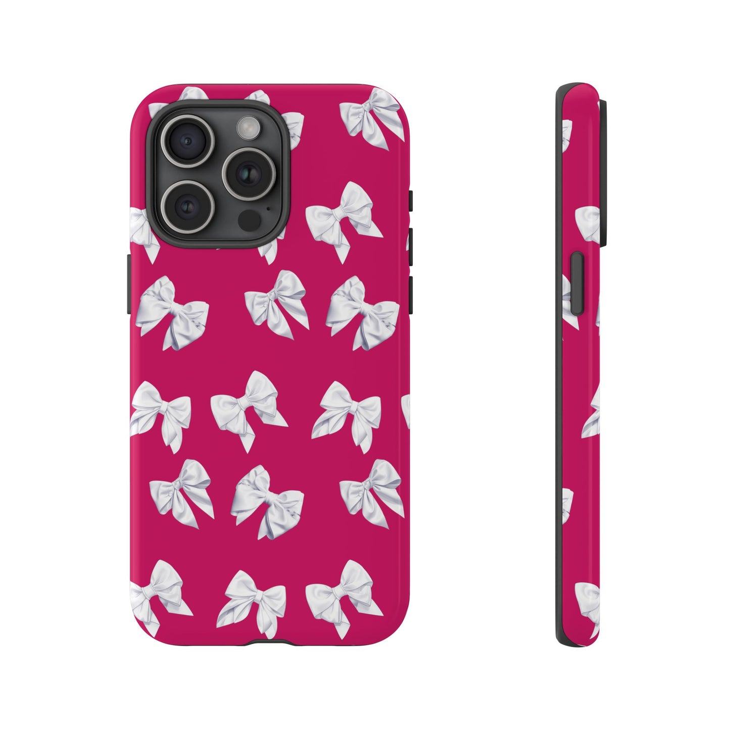 Bow Phone Case White on Hot Pink