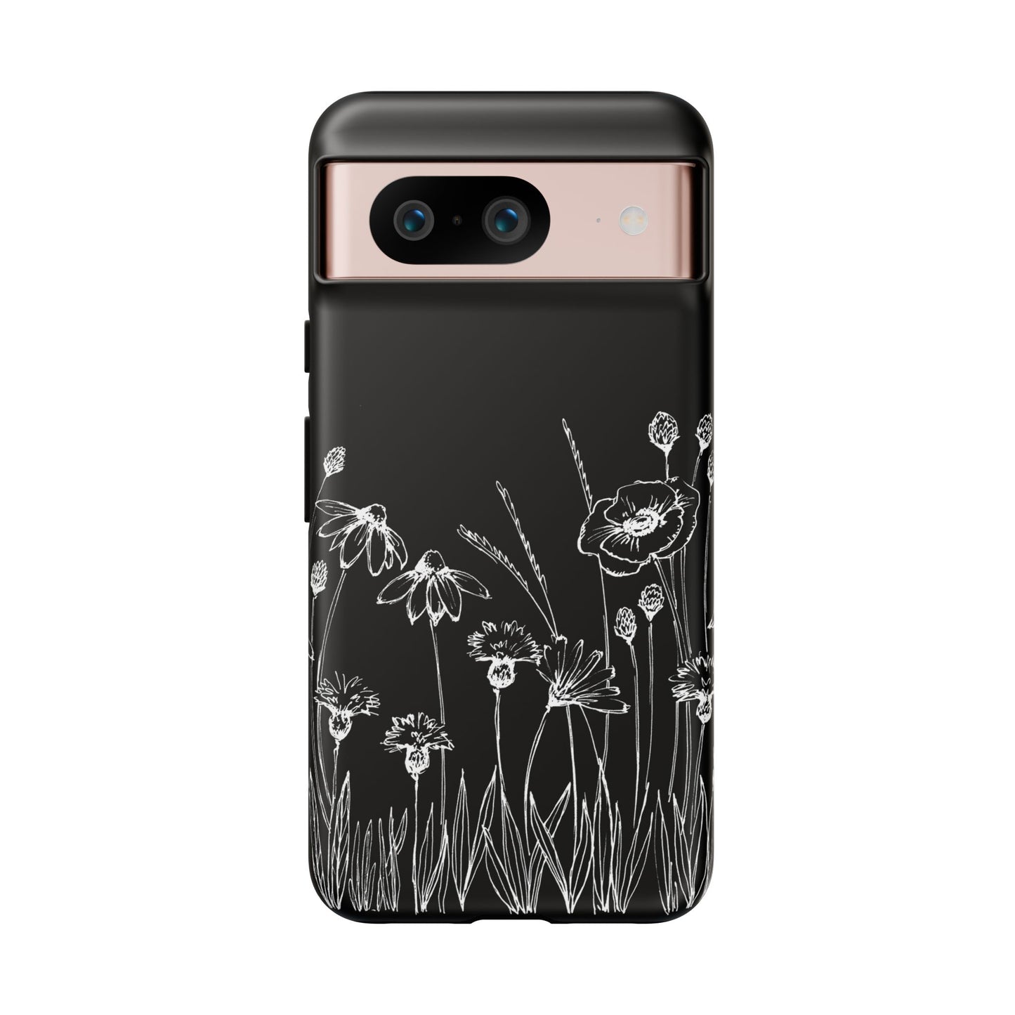 Doodle Flower Phone Case Black