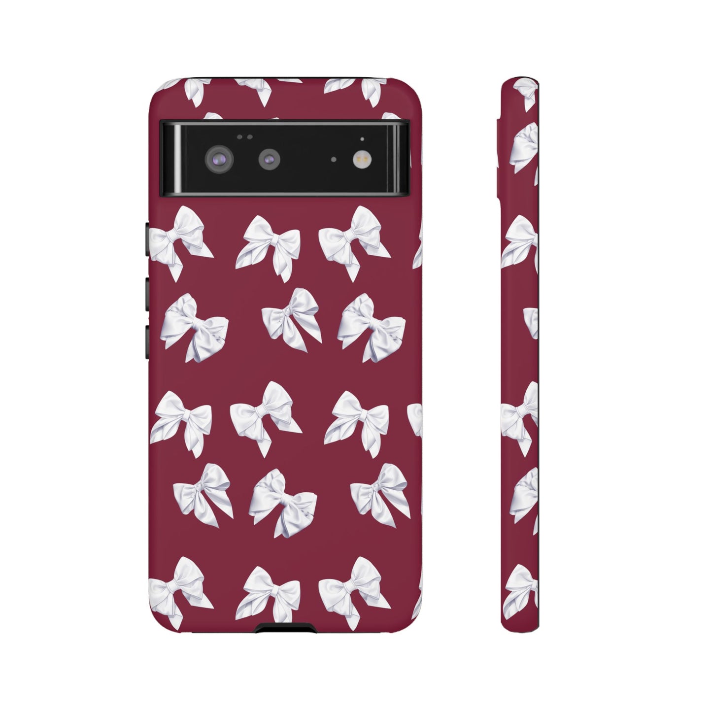 Bow Phone Case White on Burgundy