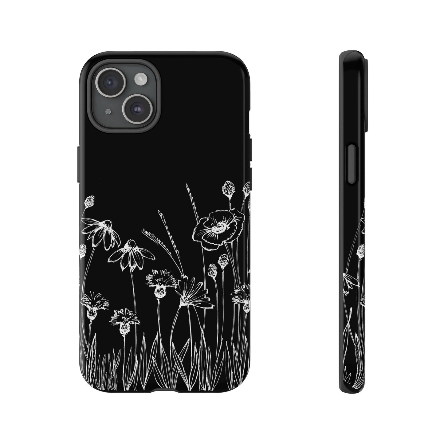 Doodle Flower Phone Case Black