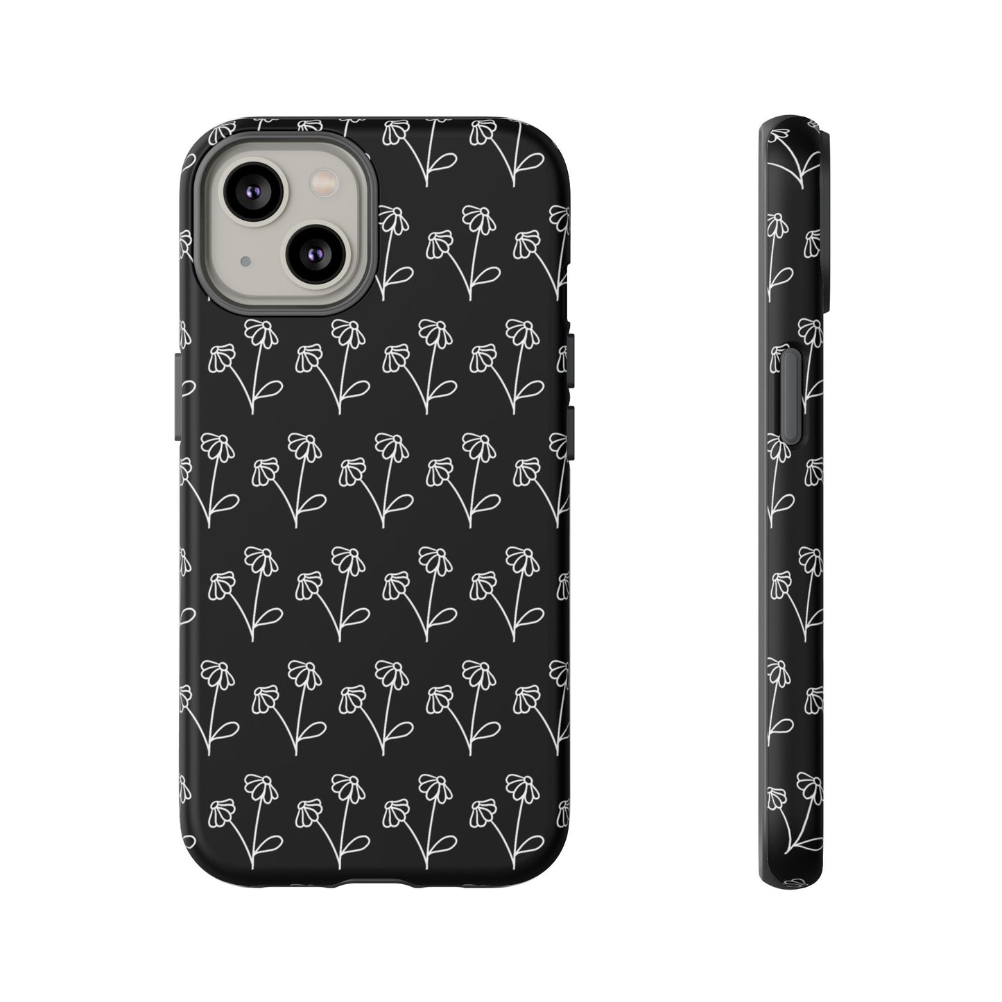 Doodle Flowers Phone Case Black