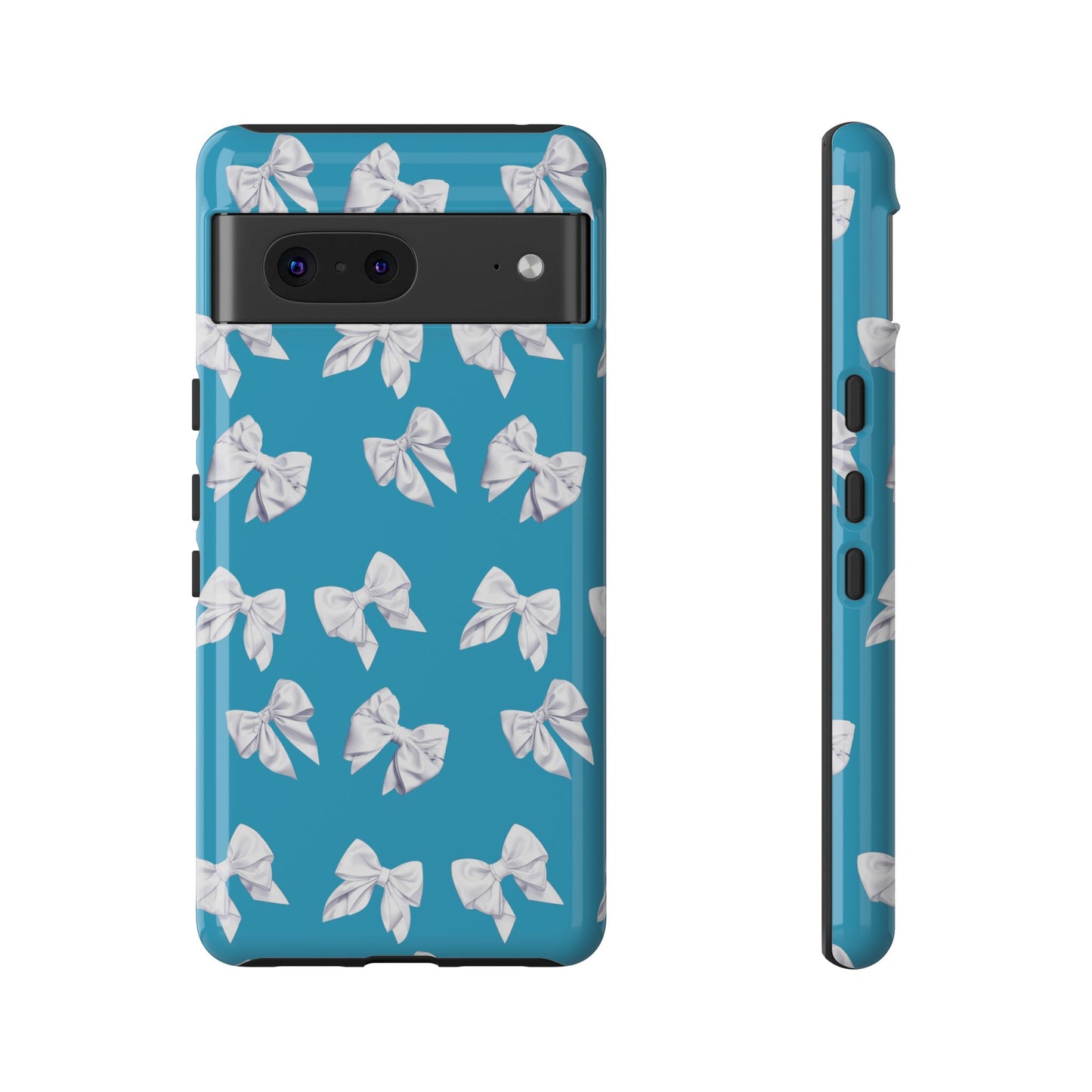 Bow Phone Case White on Turquoise