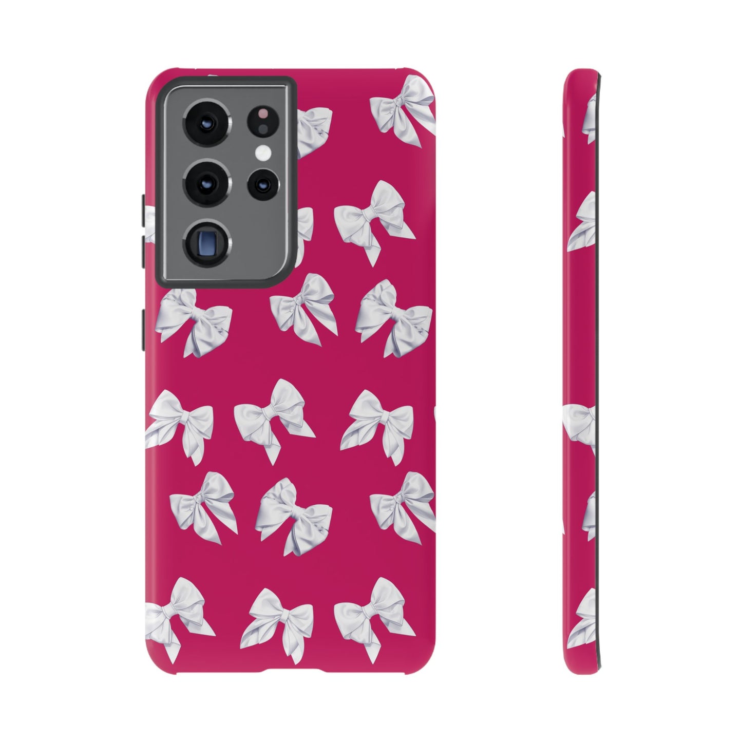 Bow Phone Case White on Hot Pink