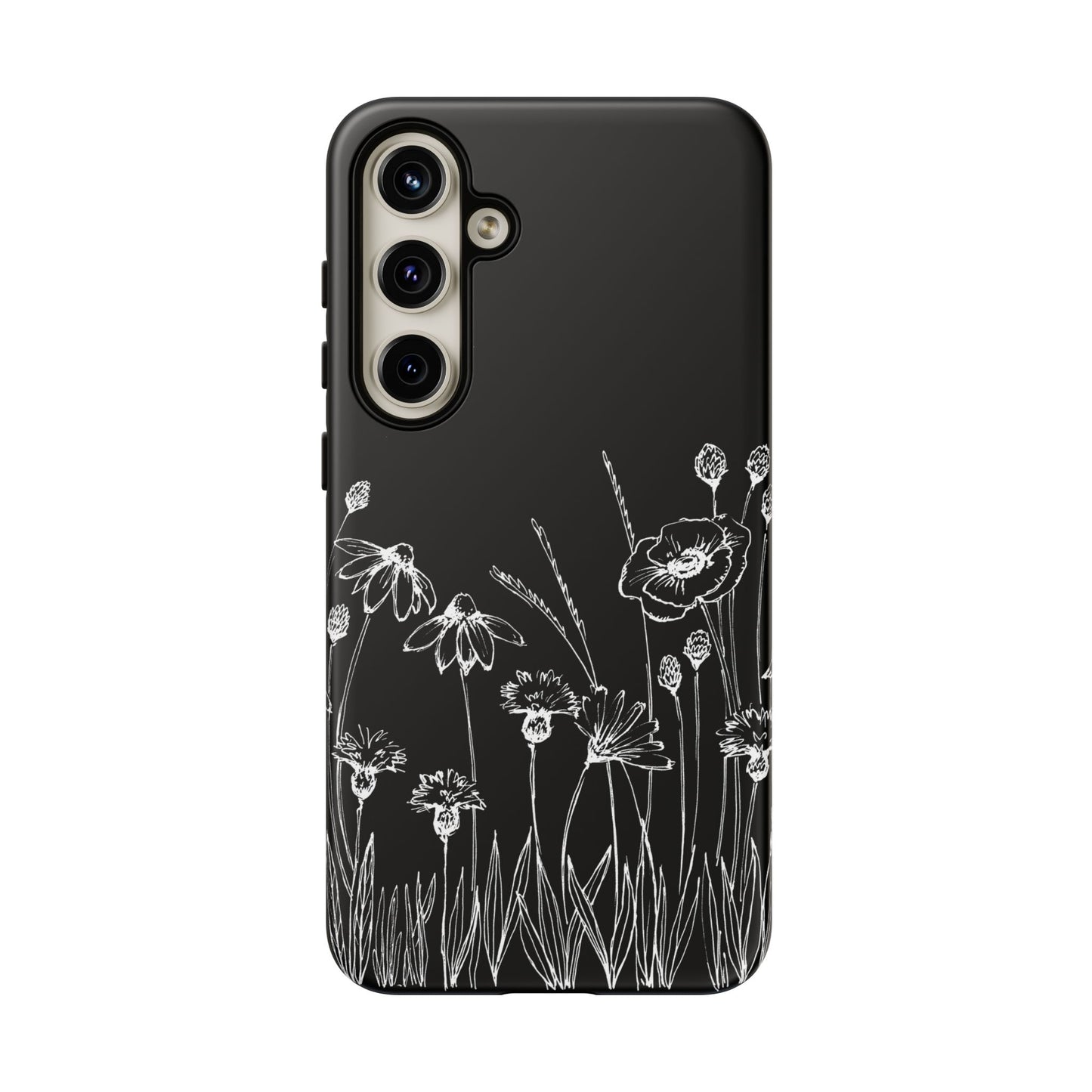 Doodle Flower Phone Case Black