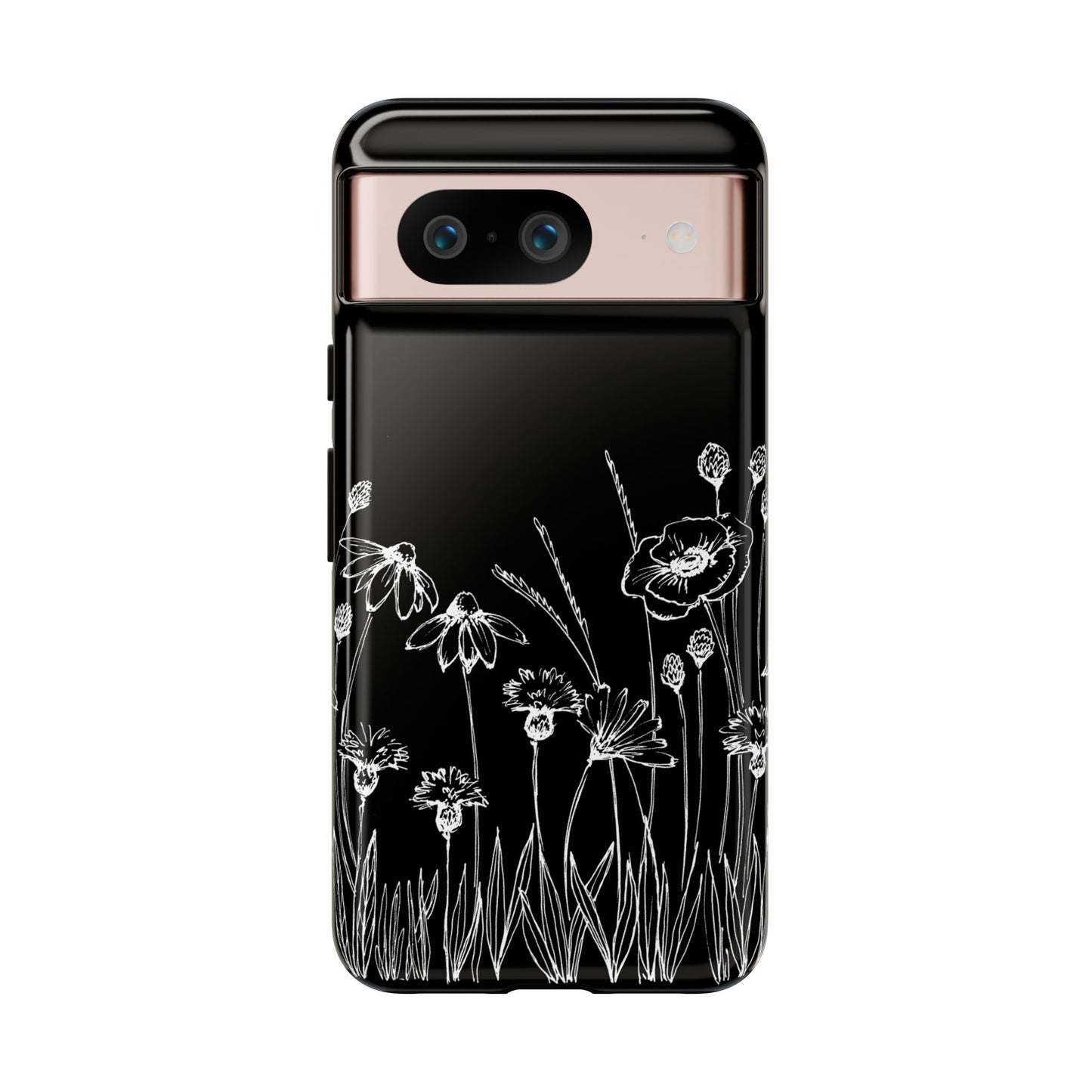 Doodle Flower Phone Case Black