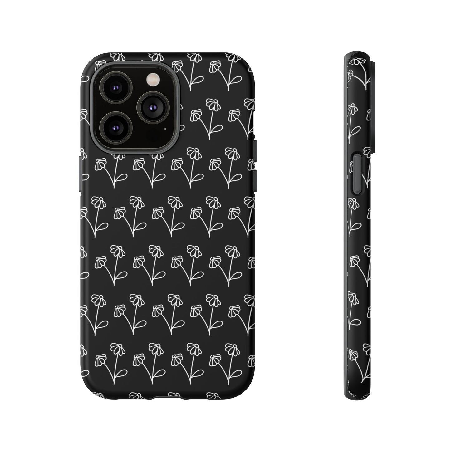 Doodle Flowers Phone Case Black