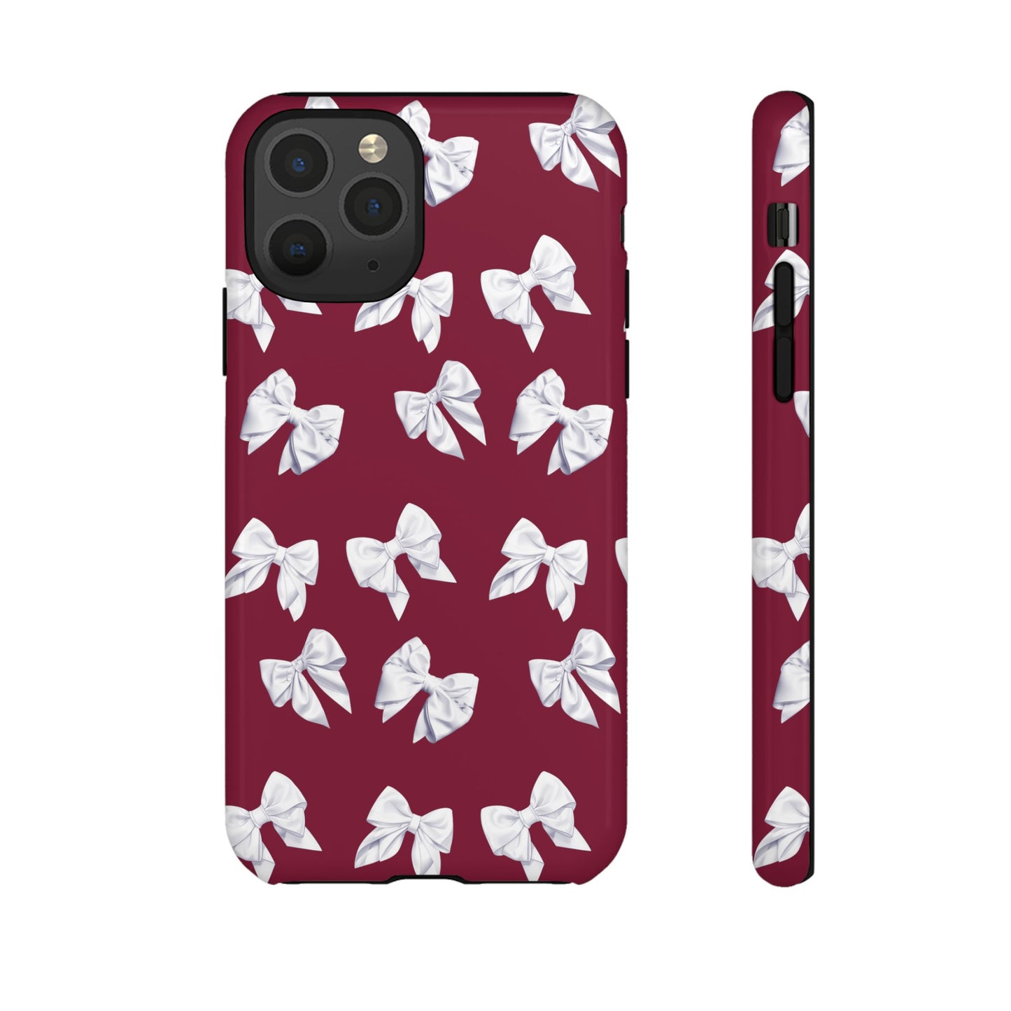 Bow Phone Case White on Burgundy