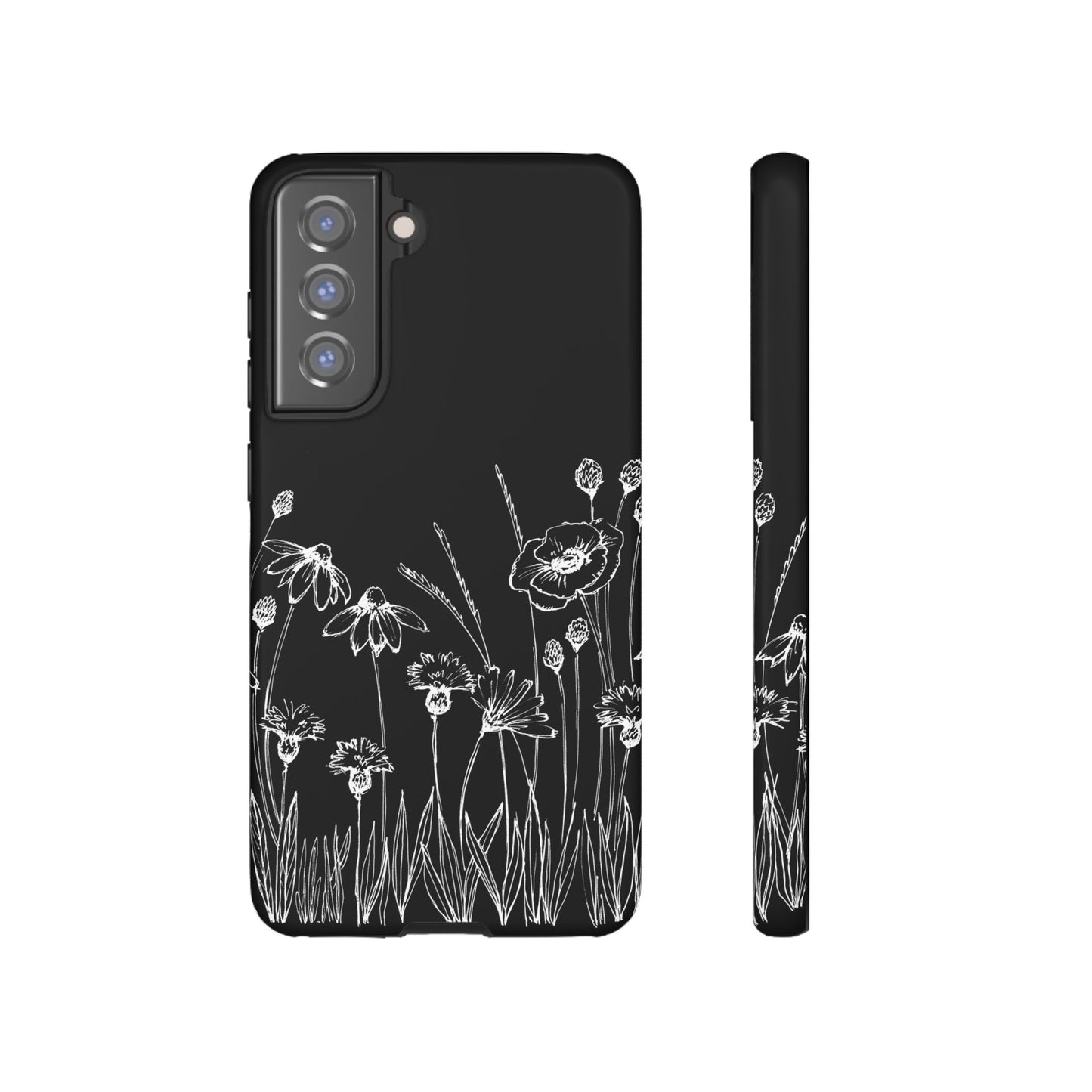 Doodle Flower Phone Case Black