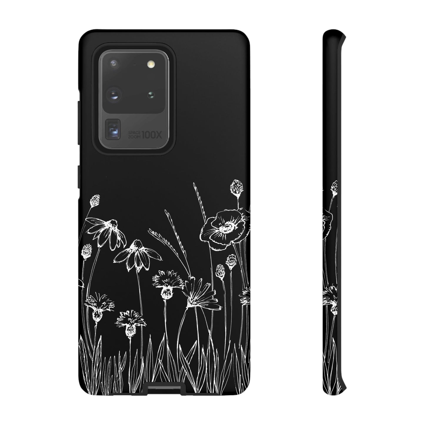 Doodle Flower Phone Case Black