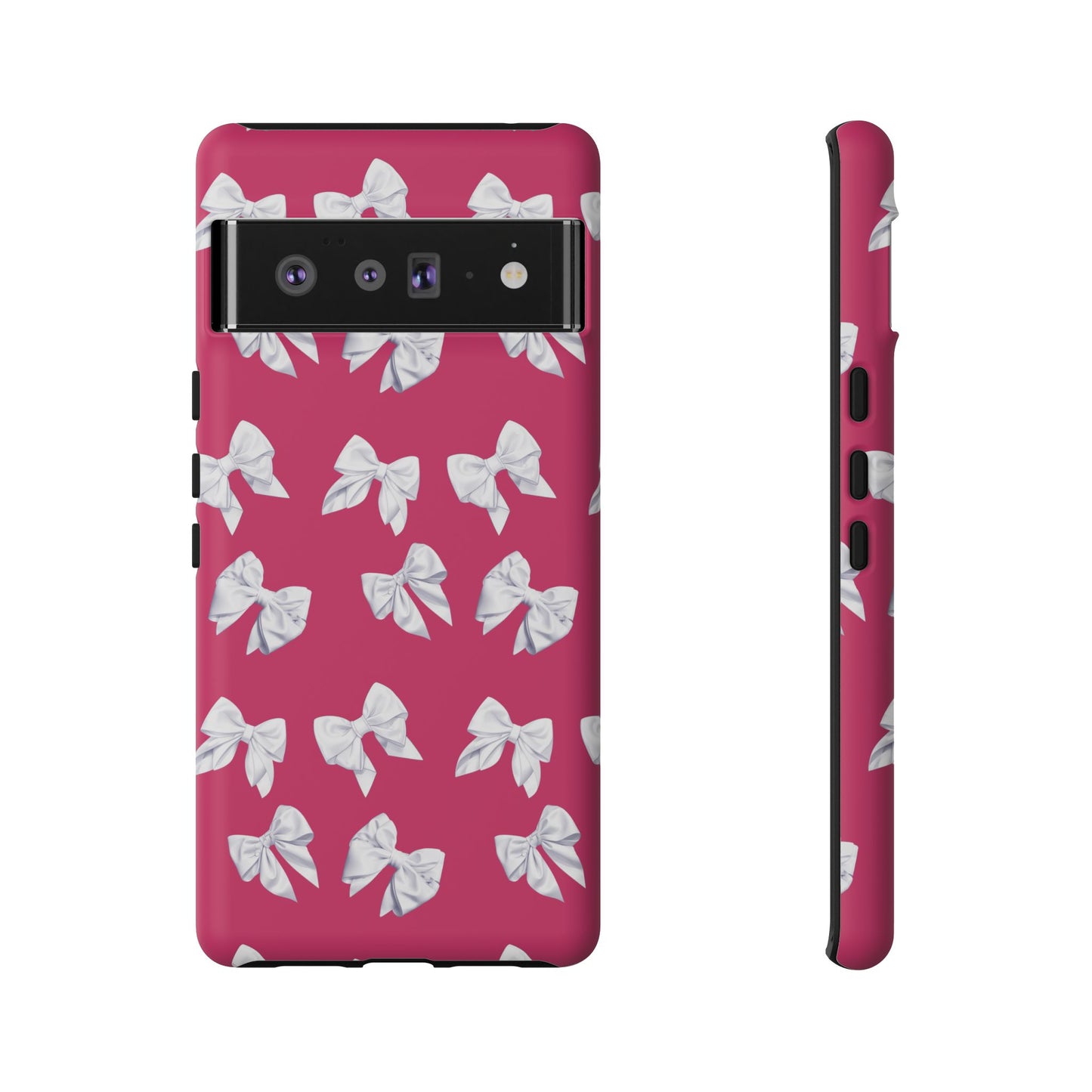 Bow Phone Case White on Hot Pink