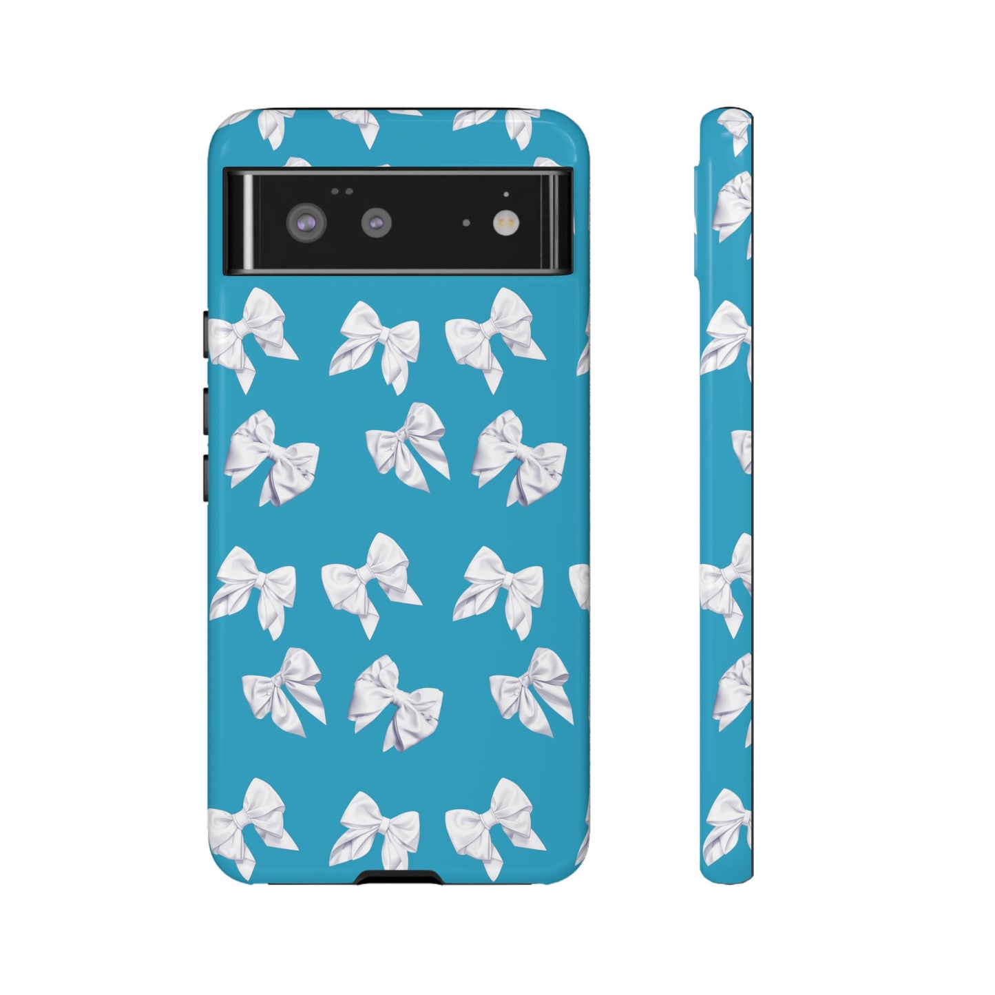 Bow Phone Case White on Turquoise