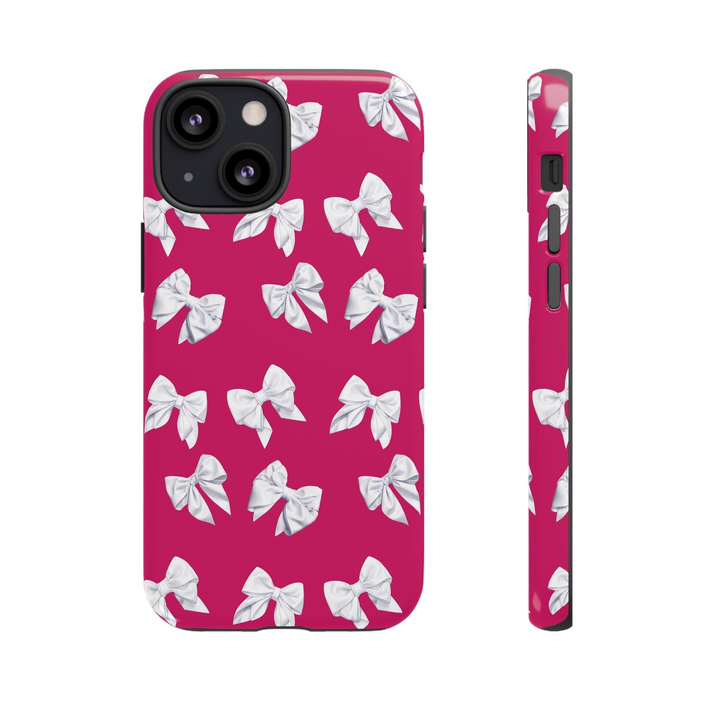 Bow Phone Case White on Hot Pink