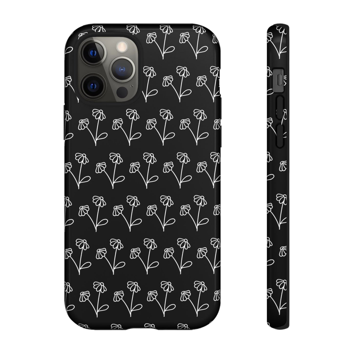 Doodle Flowers Phone Case Black