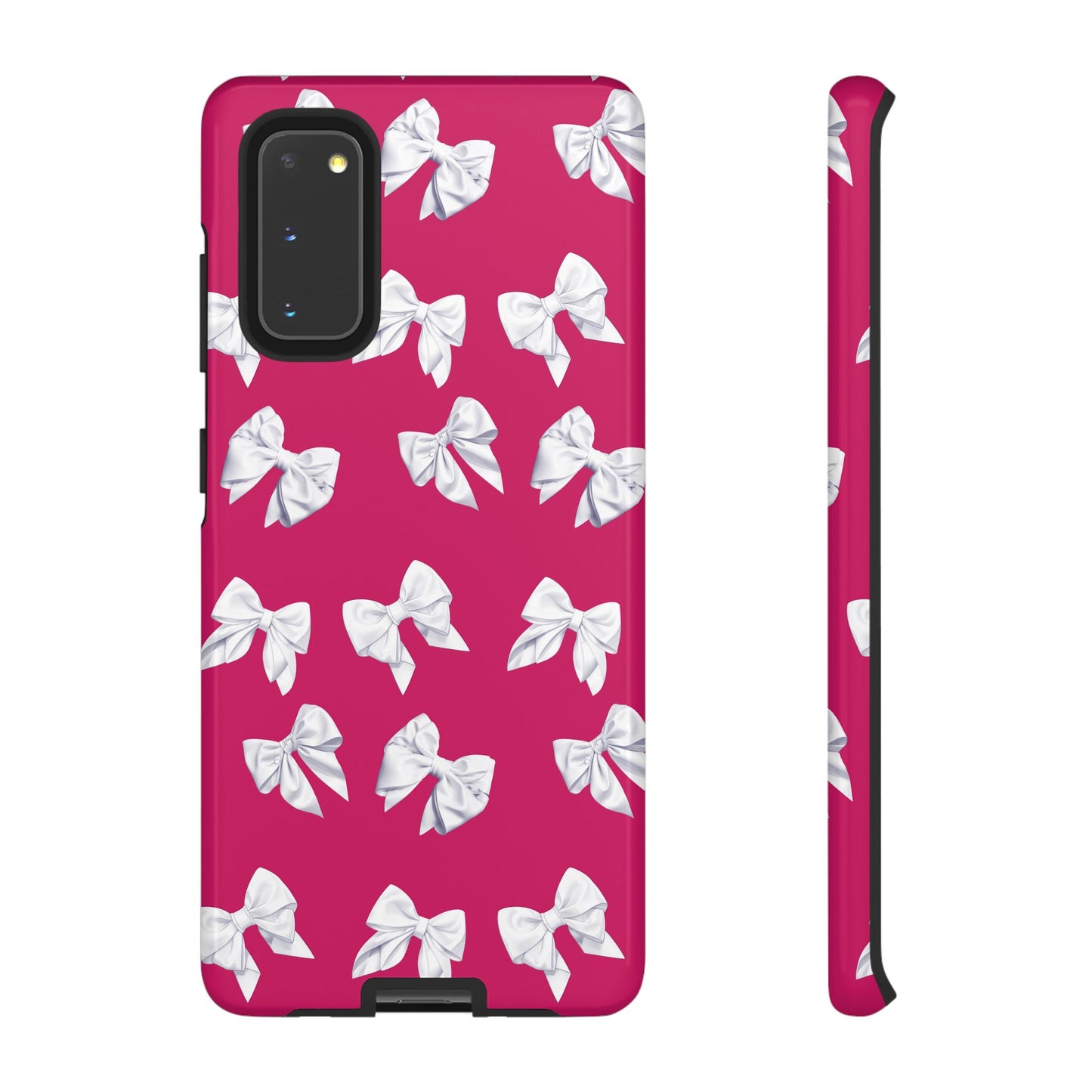 Bow Phone Case White on Hot Pink