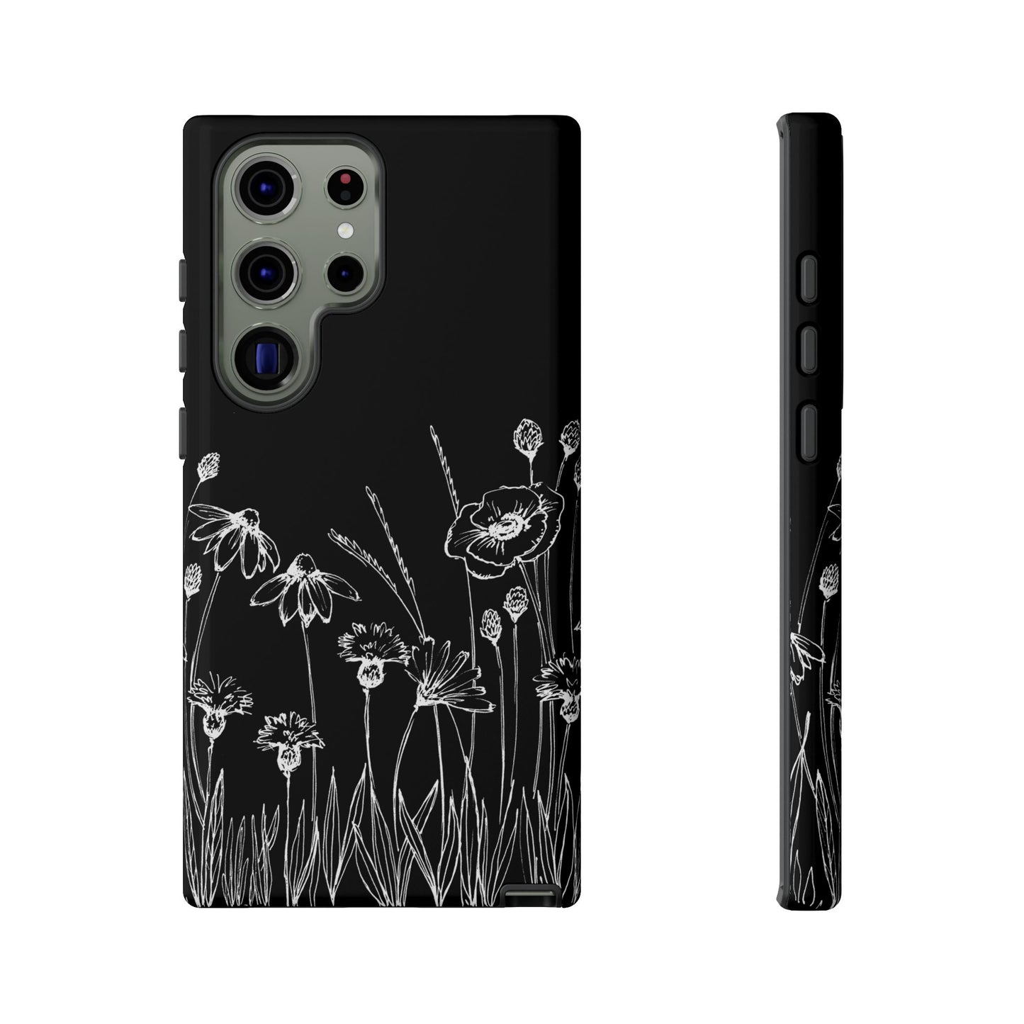 Doodle Flower Phone Case Black