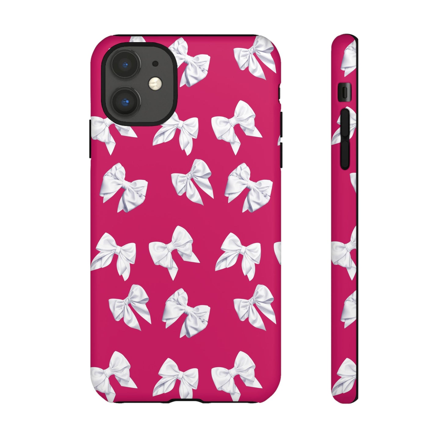 Bow Phone Case White on Hot Pink