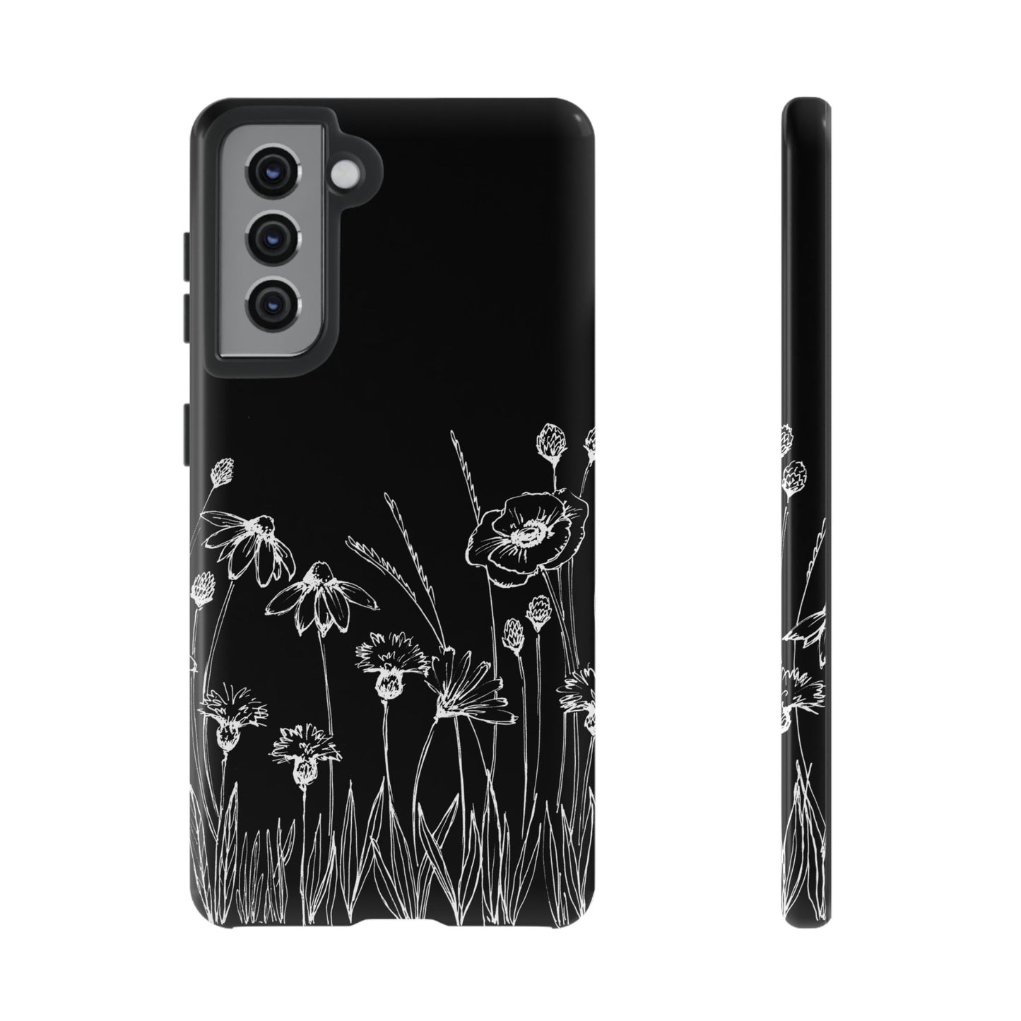 Doodle Flower Phone Case Black