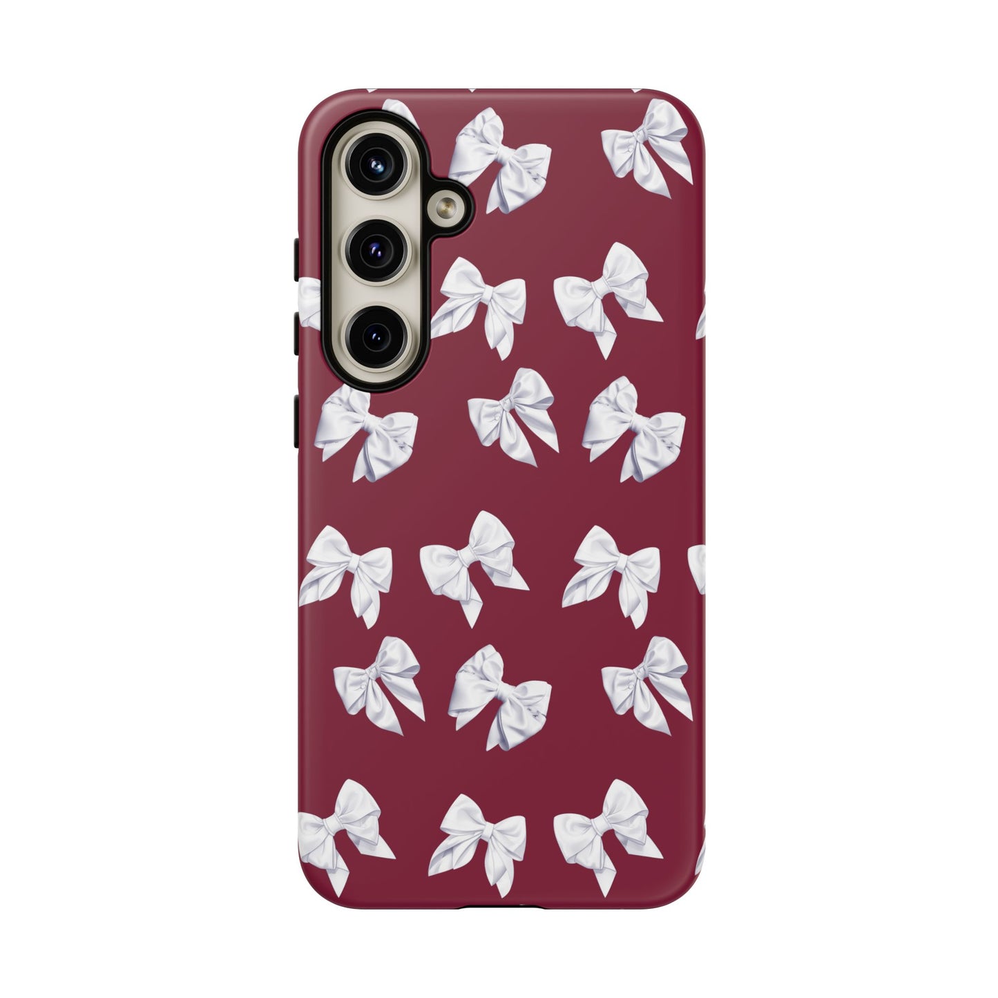 Bow Phone Case White on Burgundy