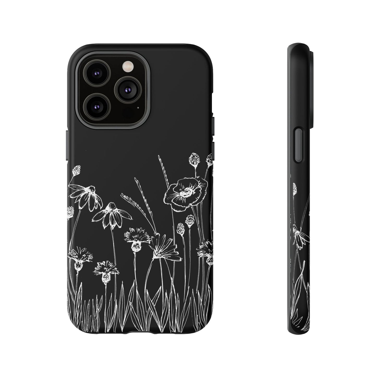 Doodle Flower Phone Case Black