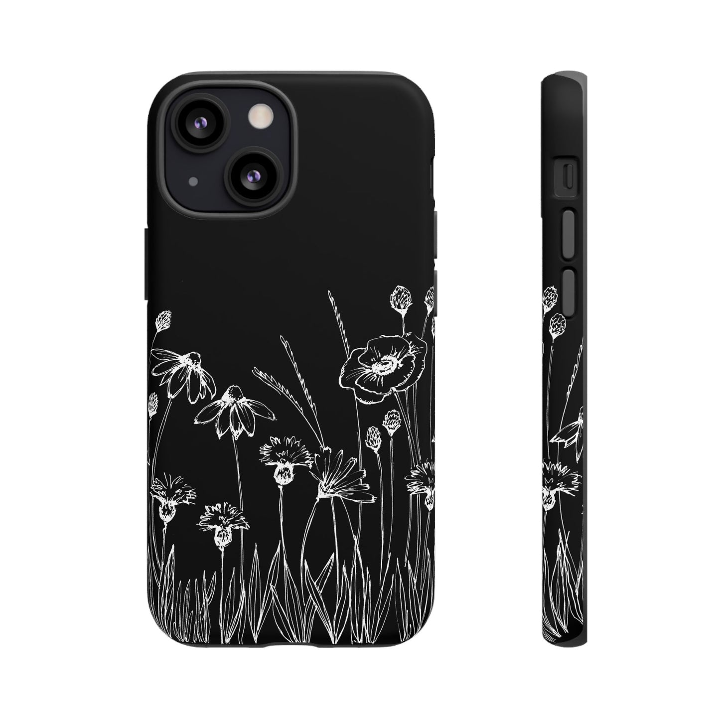 Doodle Flower Phone Case Black