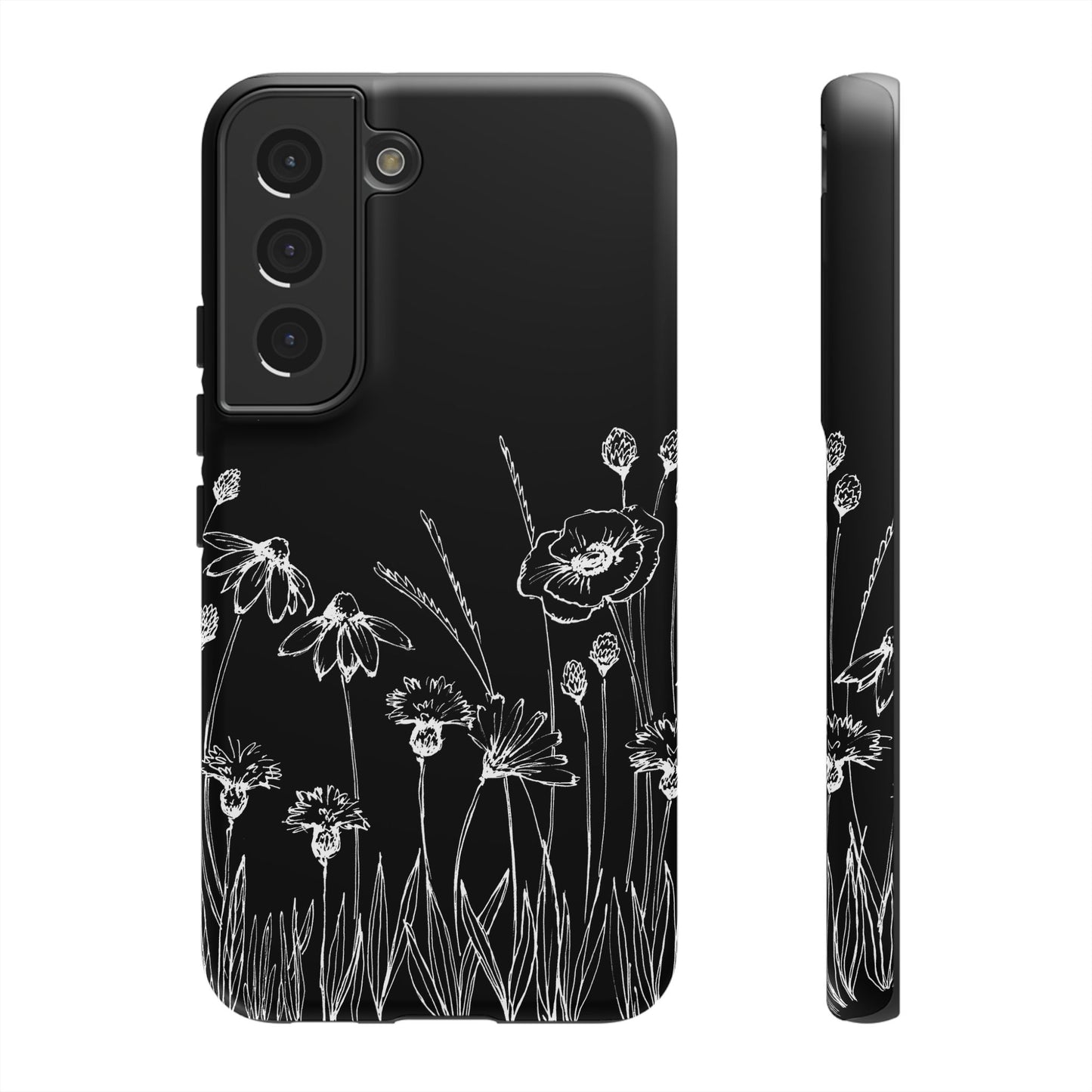 Doodle Flower Phone Case Black