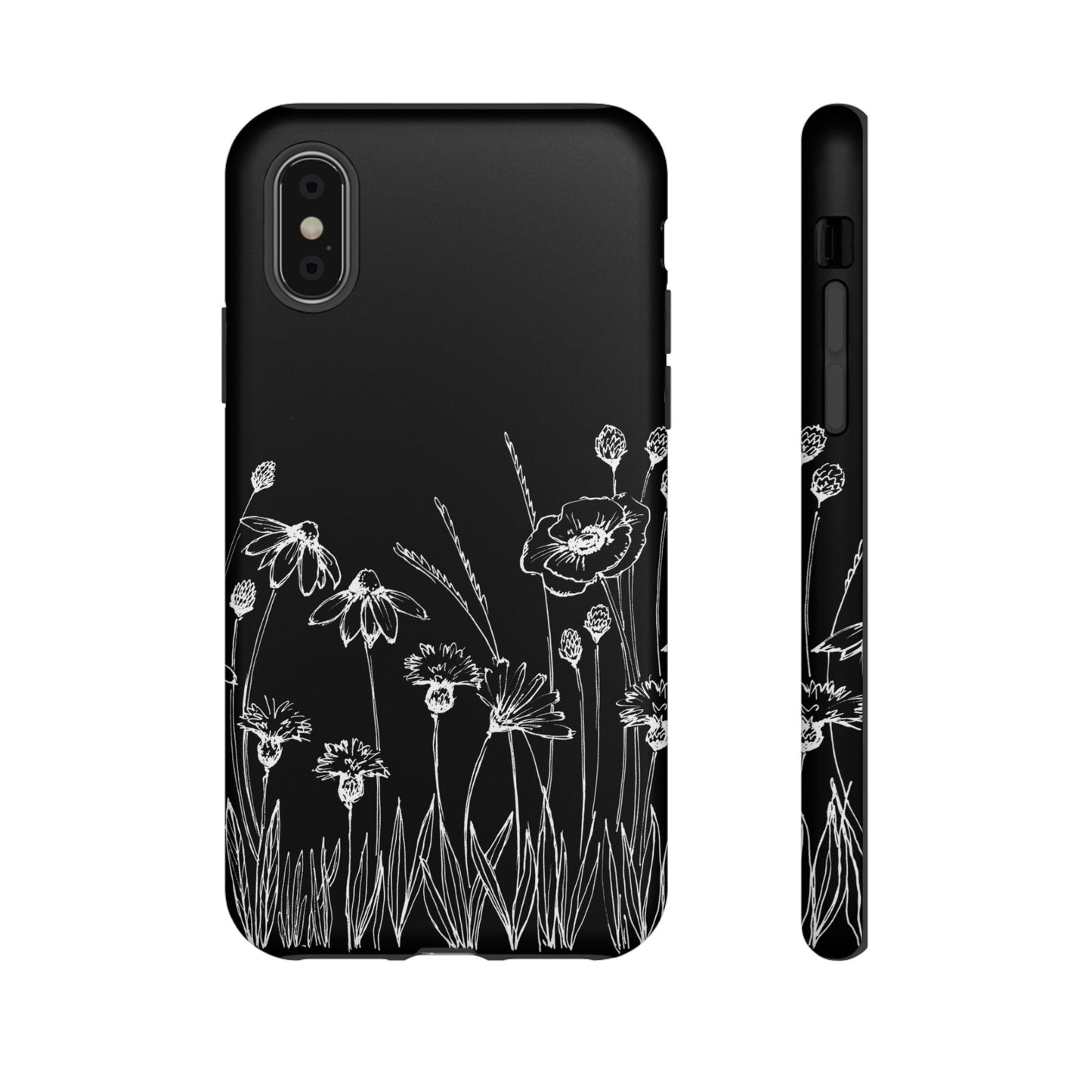 Doodle Flower Phone Case Black