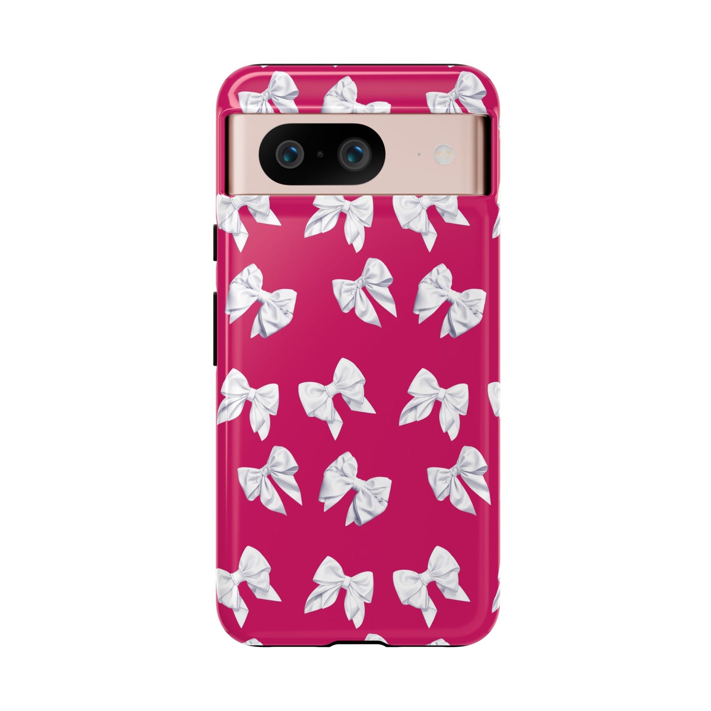 Bow Phone Case White on Hot Pink