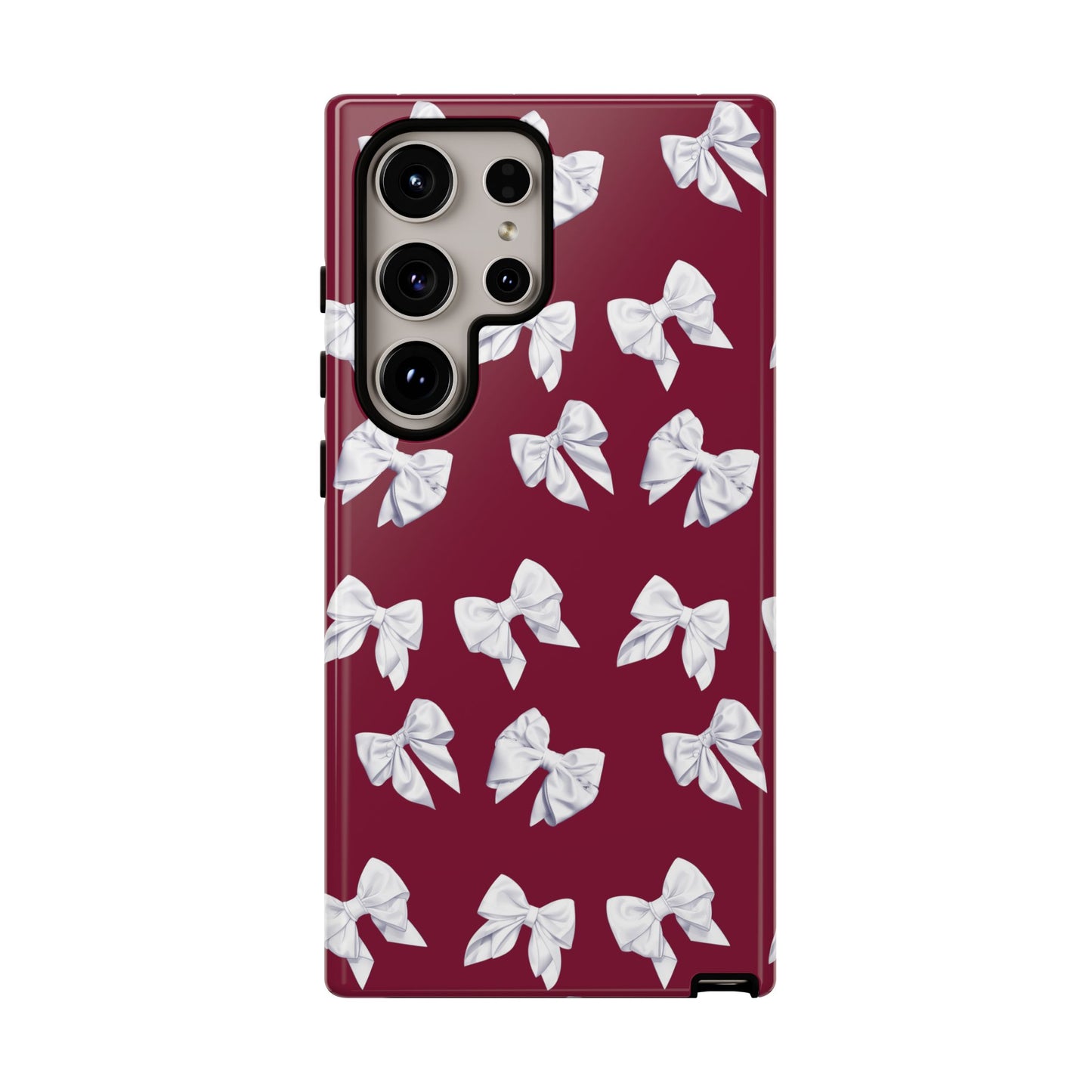 Bow Phone Case White on Burgundy