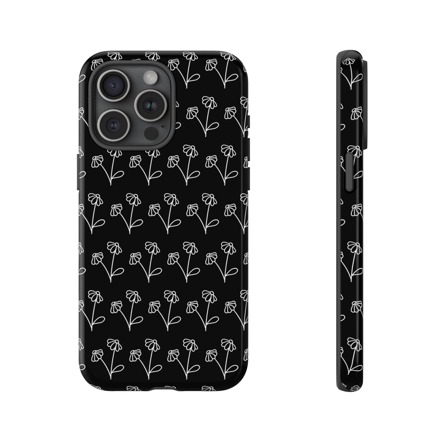 Doodle Flowers Phone Case Black