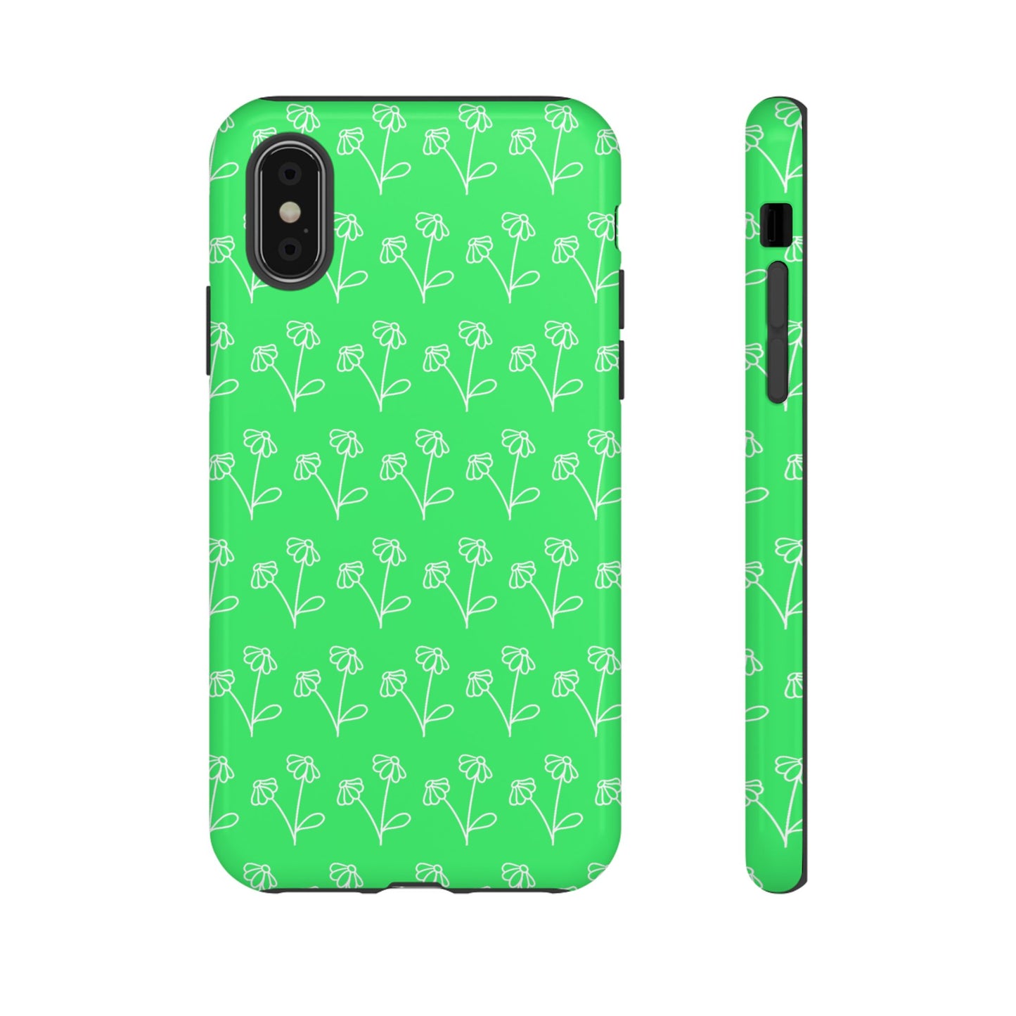 Doodle Flowers Phone Case Bright Green