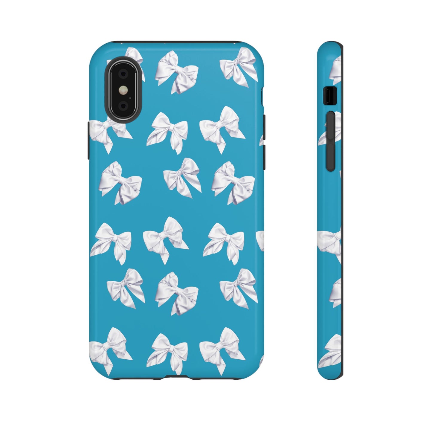 Bow Phone Case White on Turquoise