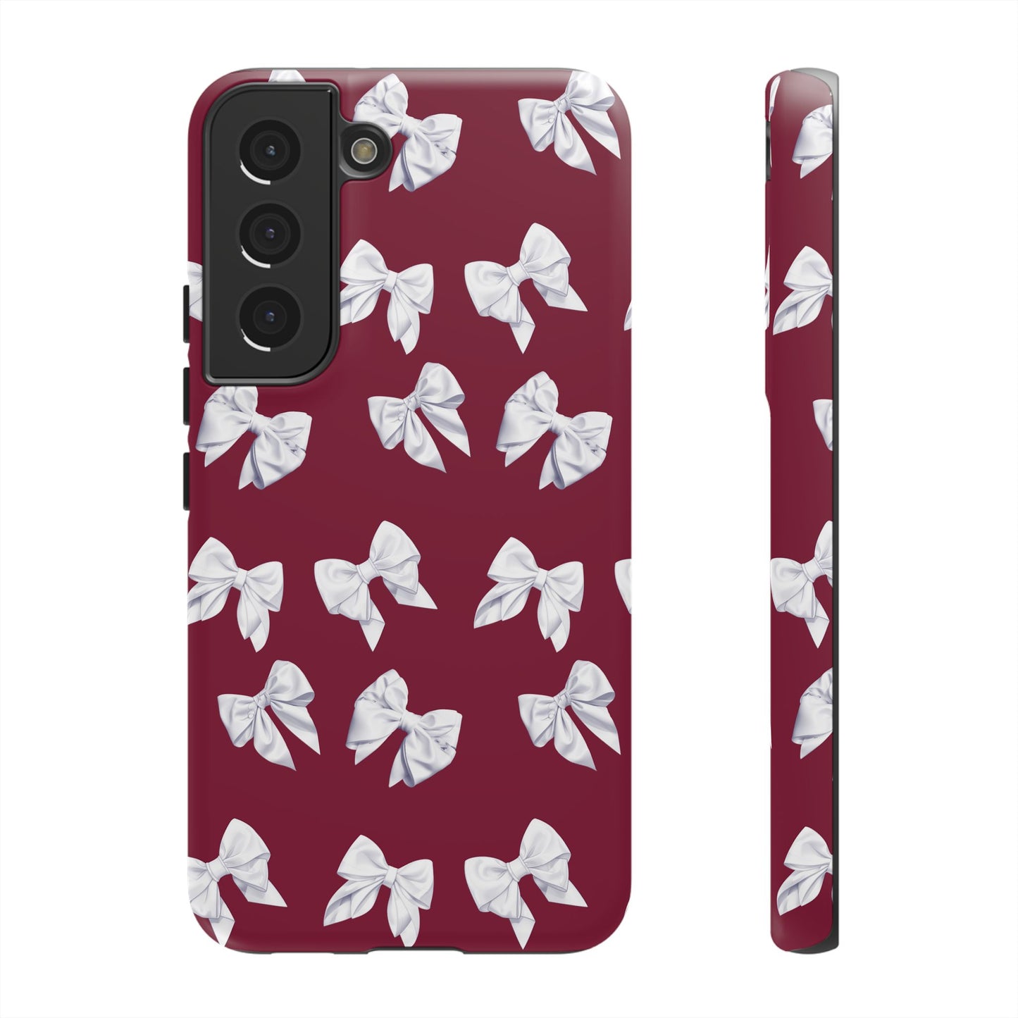 Bow Phone Case White on Burgundy