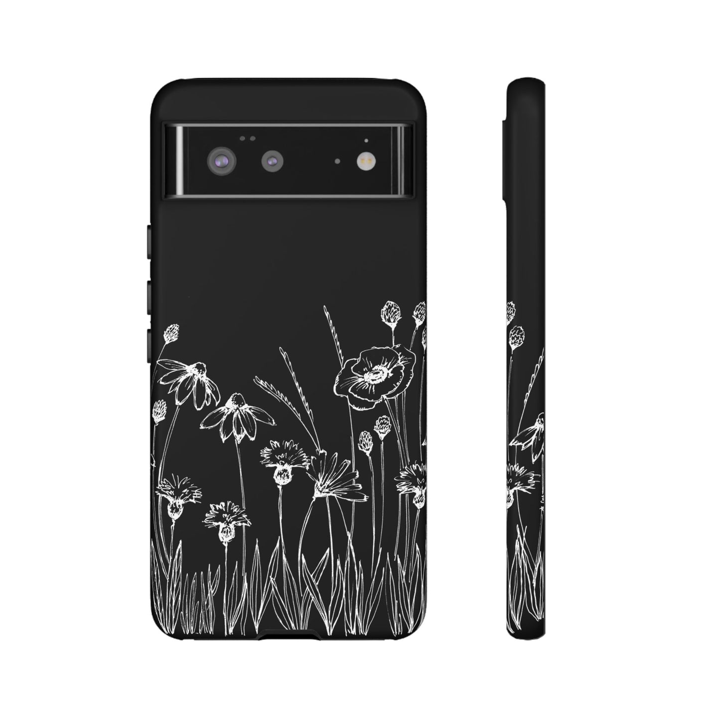 Doodle Flower Phone Case Black