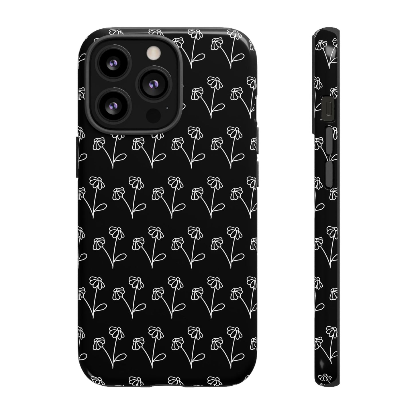 Doodle Flowers Phone Case Black