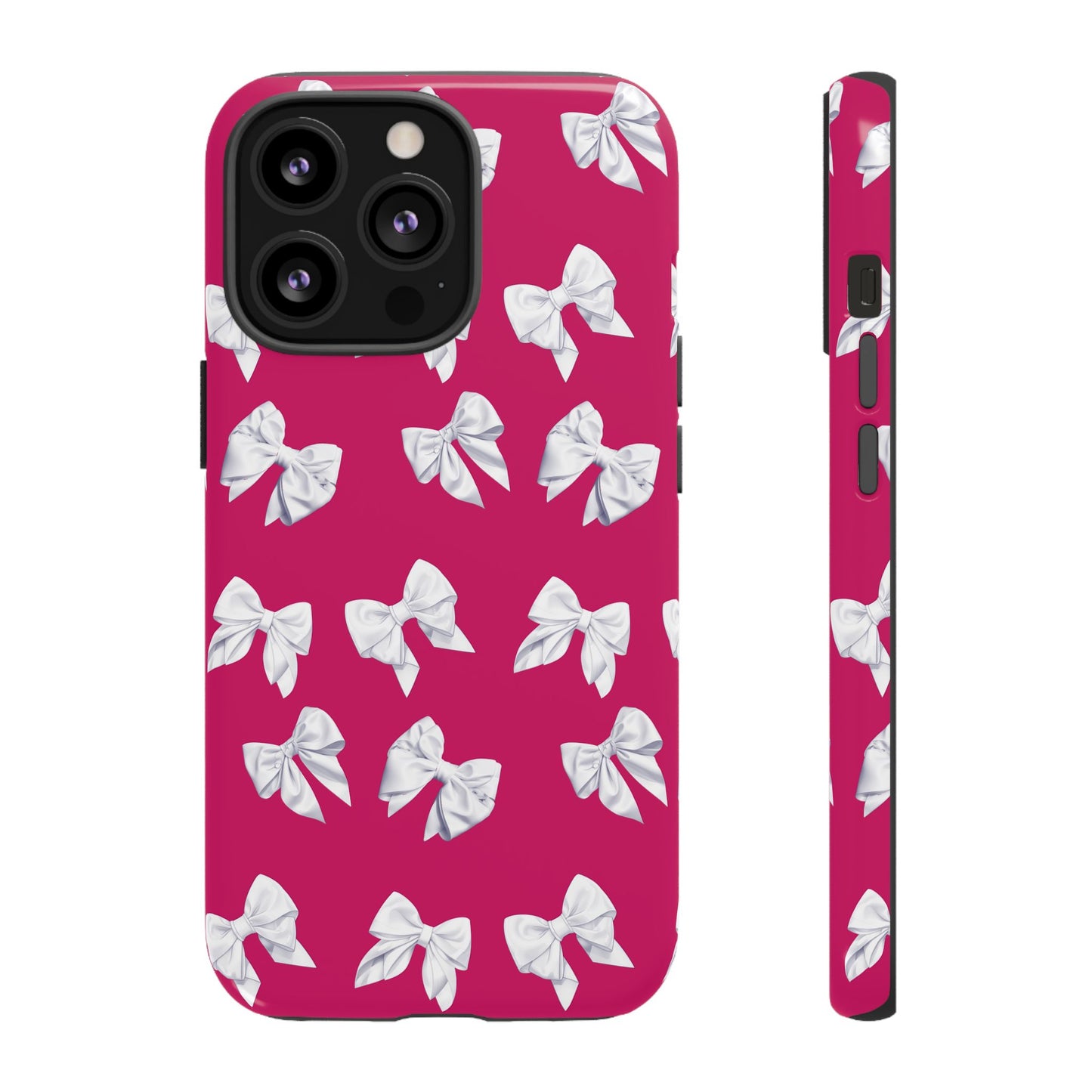 Bow Phone Case White on Hot Pink