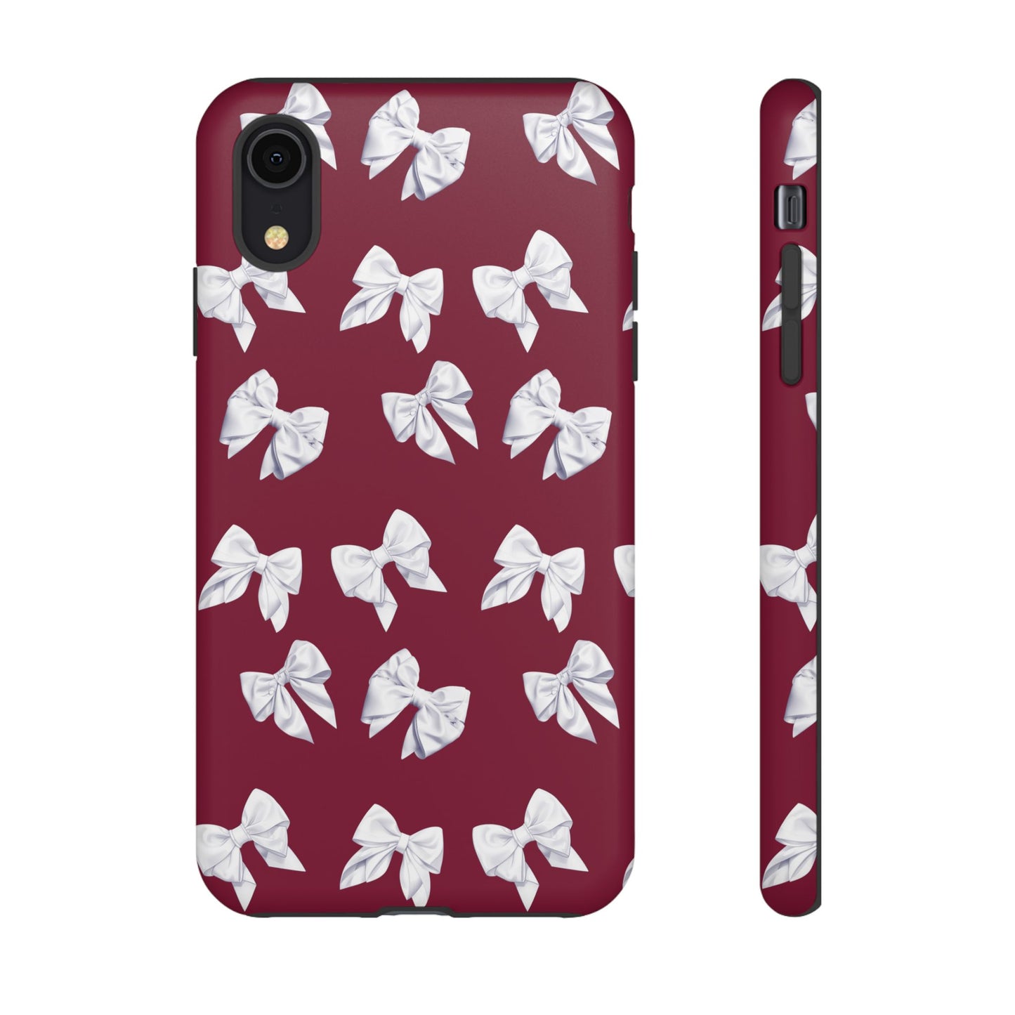 Bow Phone Case White on Burgundy