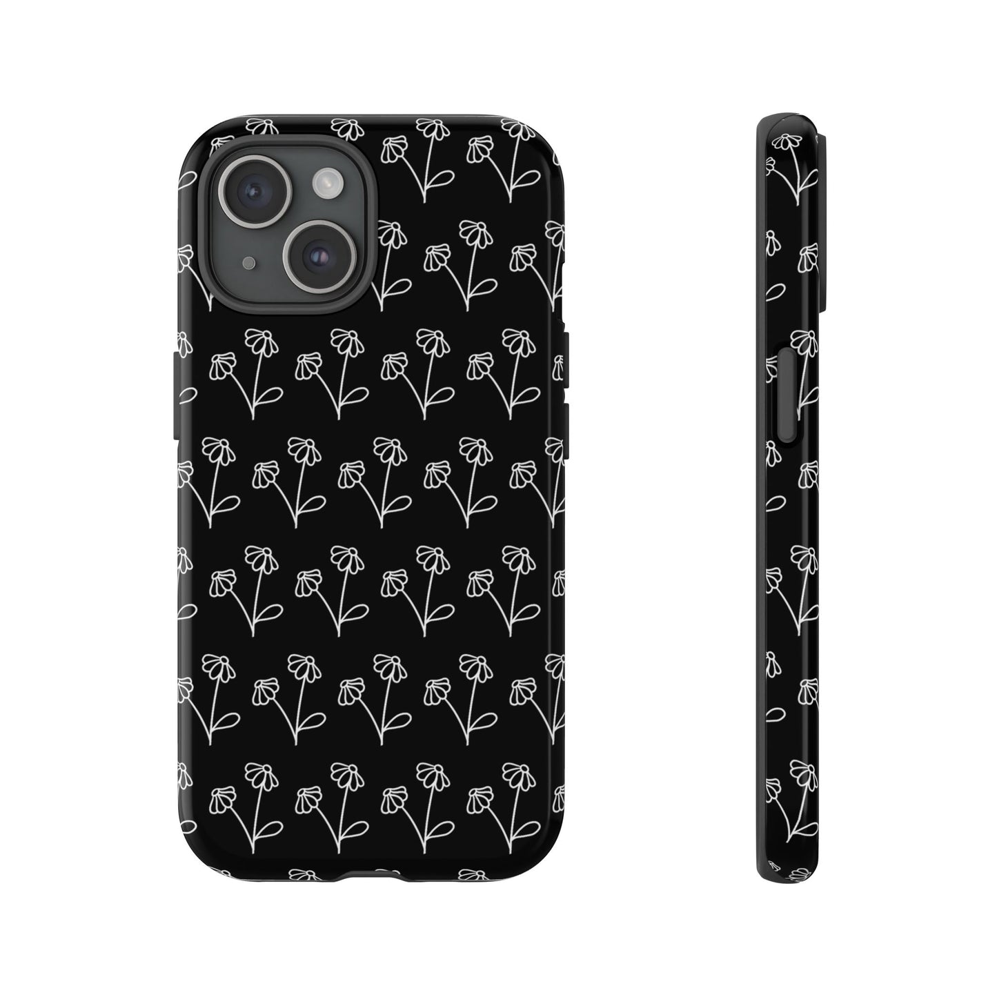 Doodle Flowers Phone Case Black