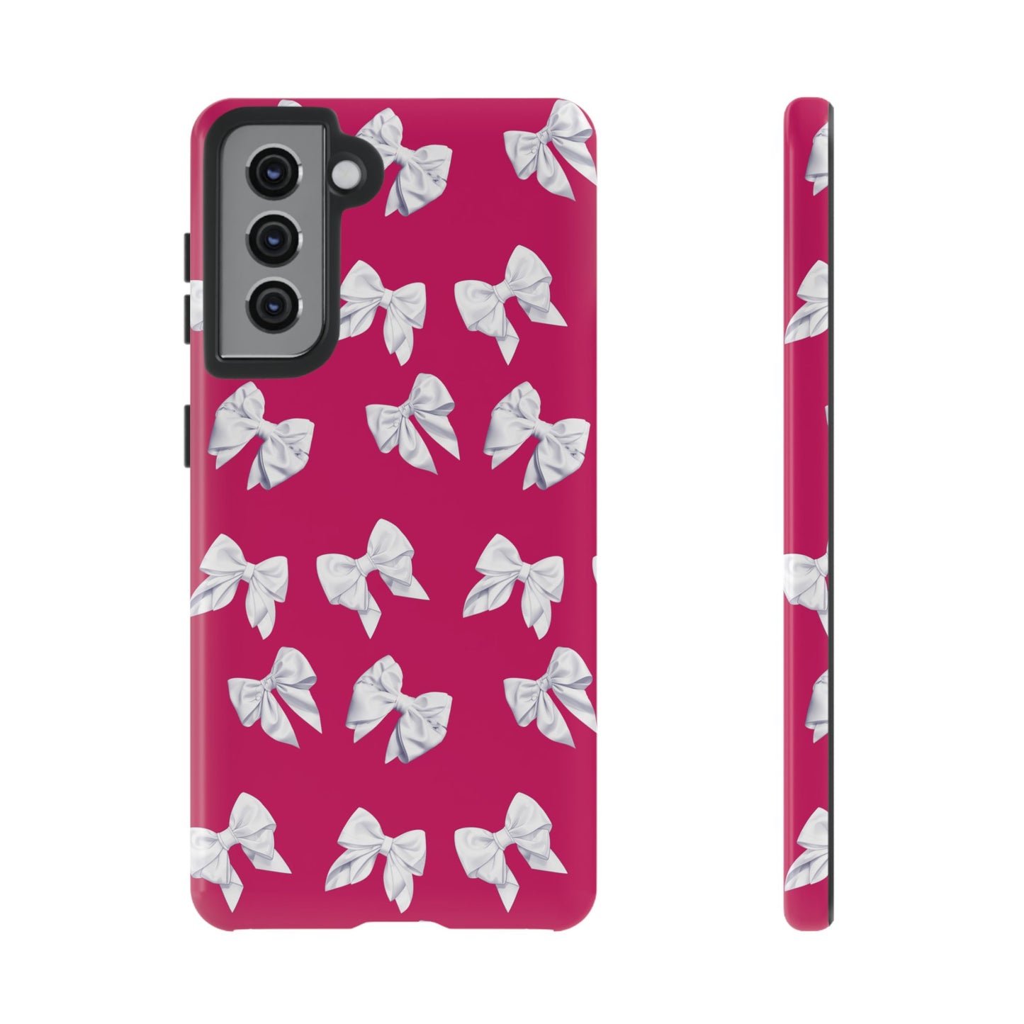 Bow Phone Case White on Hot Pink