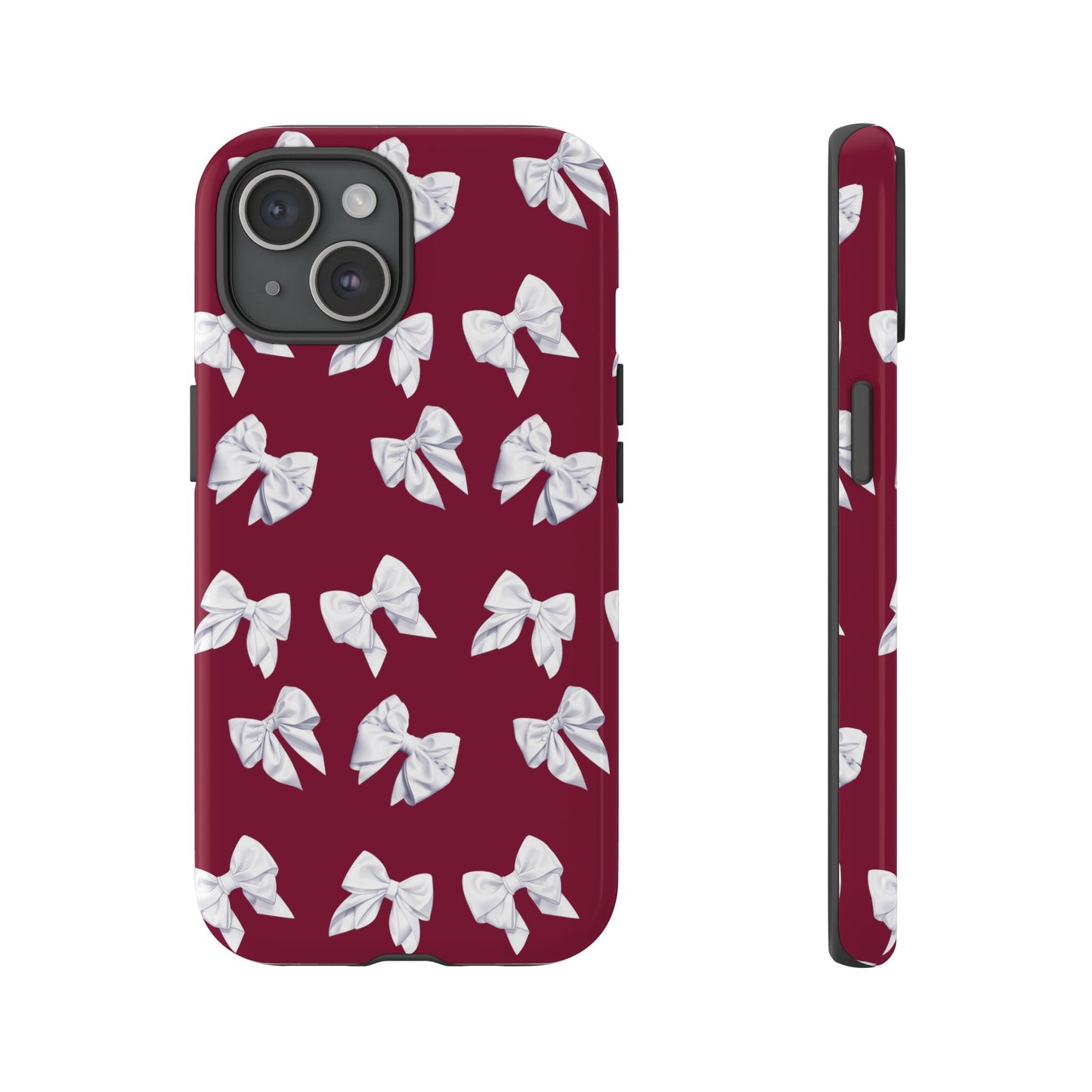 Bow Phone Case White on Burgundy