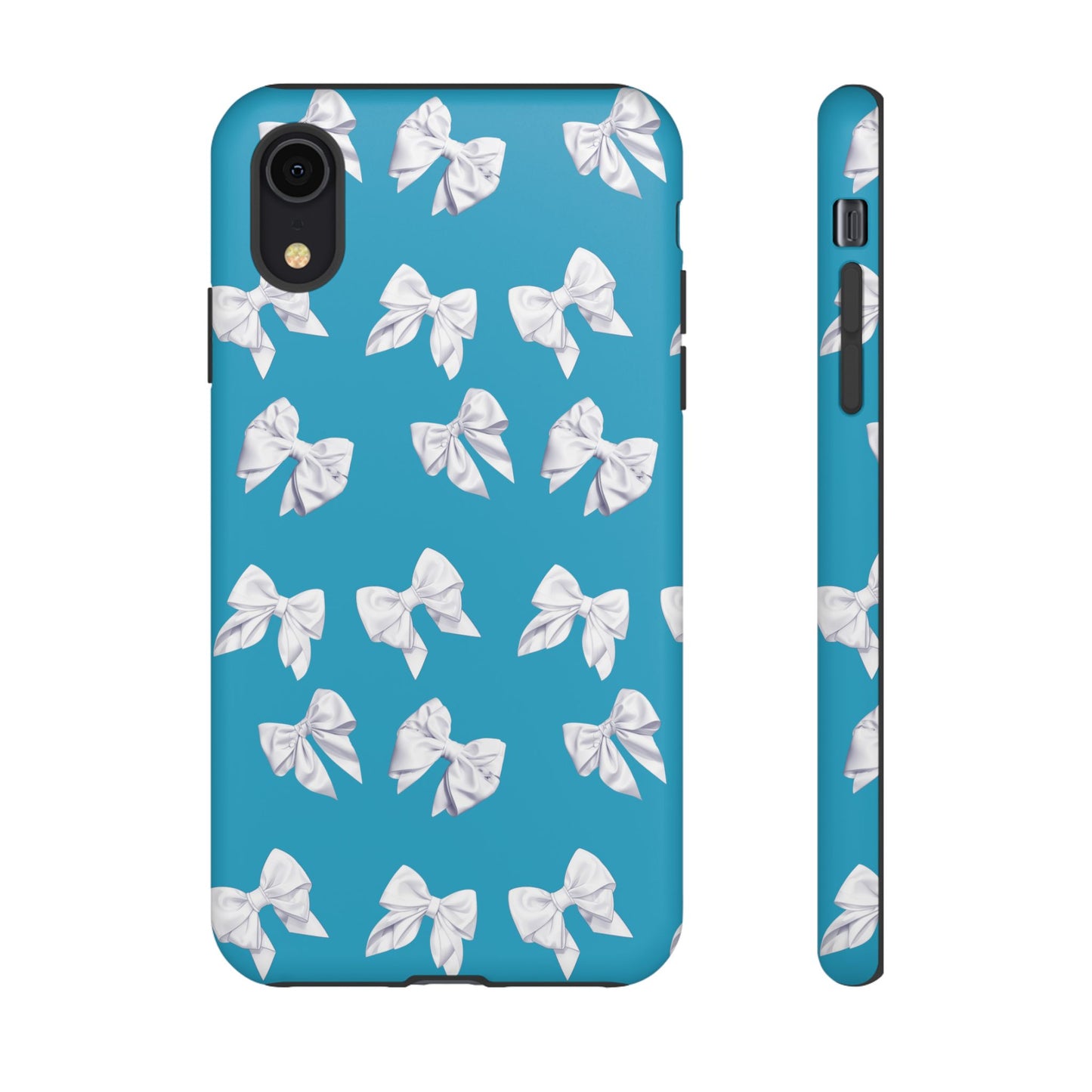 Bow Phone Case White on Turquoise