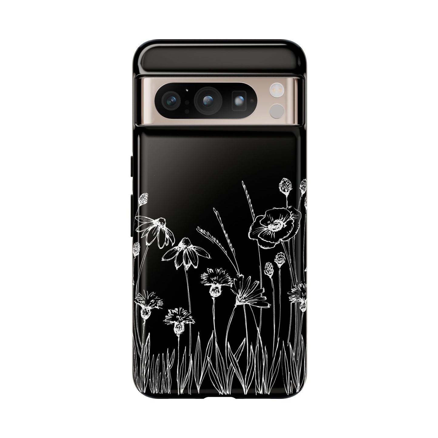 Doodle Flower Phone Case Black