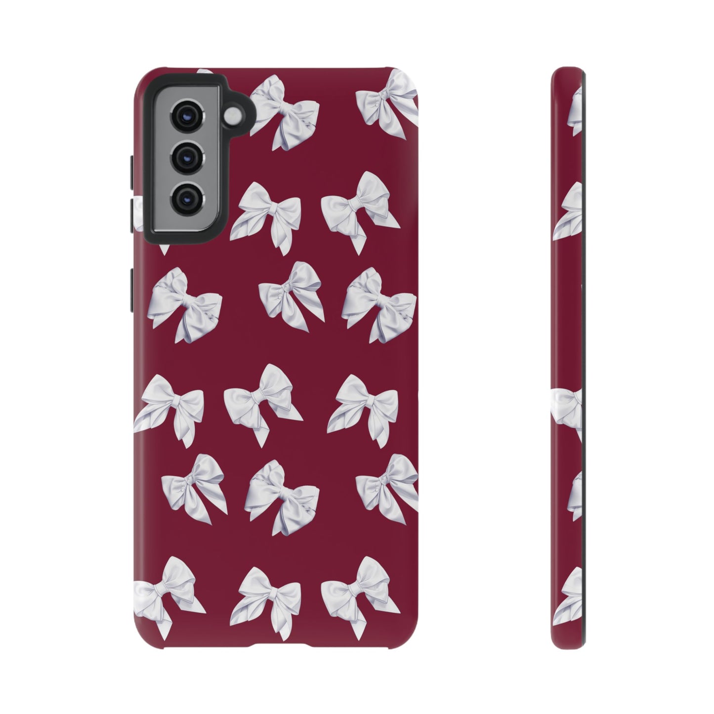 Bow Phone Case White on Burgundy