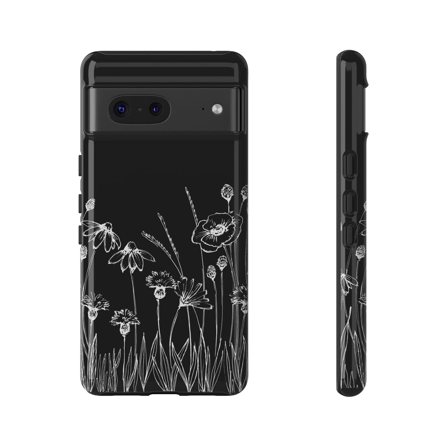 Doodle Flower Phone Case Black