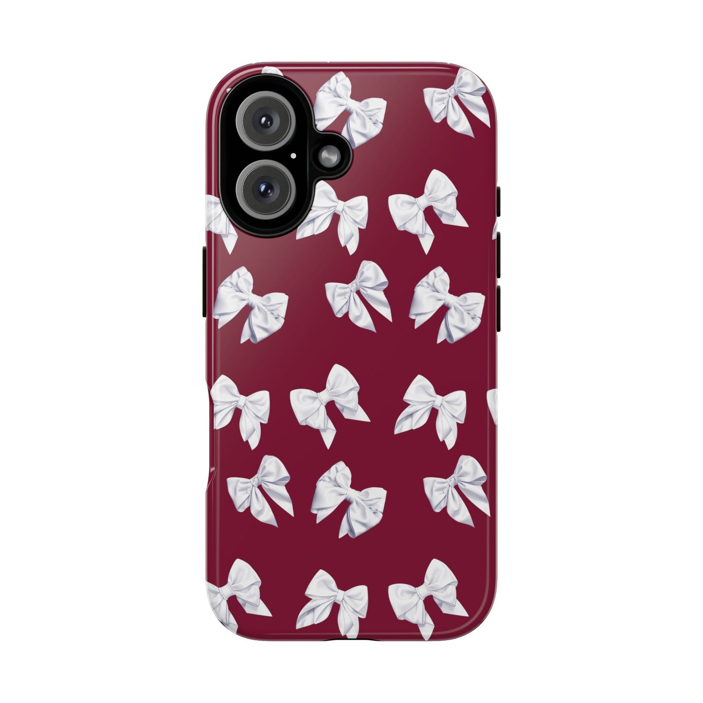 Bow Phone Case White on Burgundy