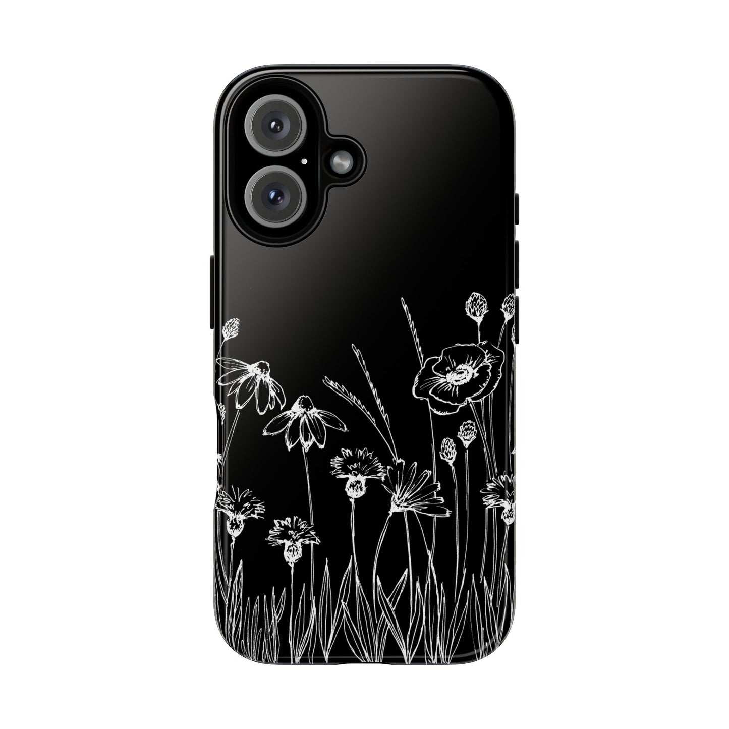 Doodle Flower Phone Case Black