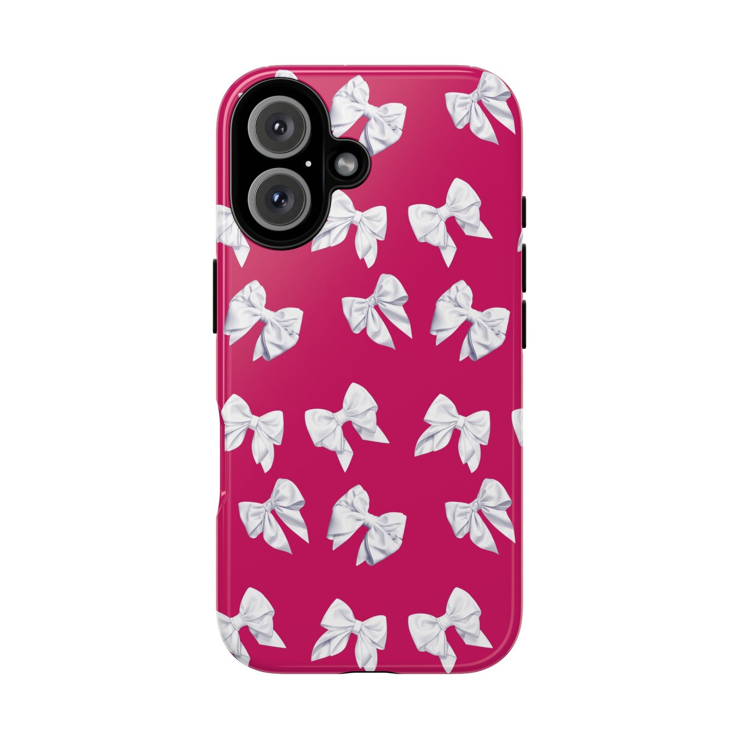 Bow Phone Case White on Hot Pink