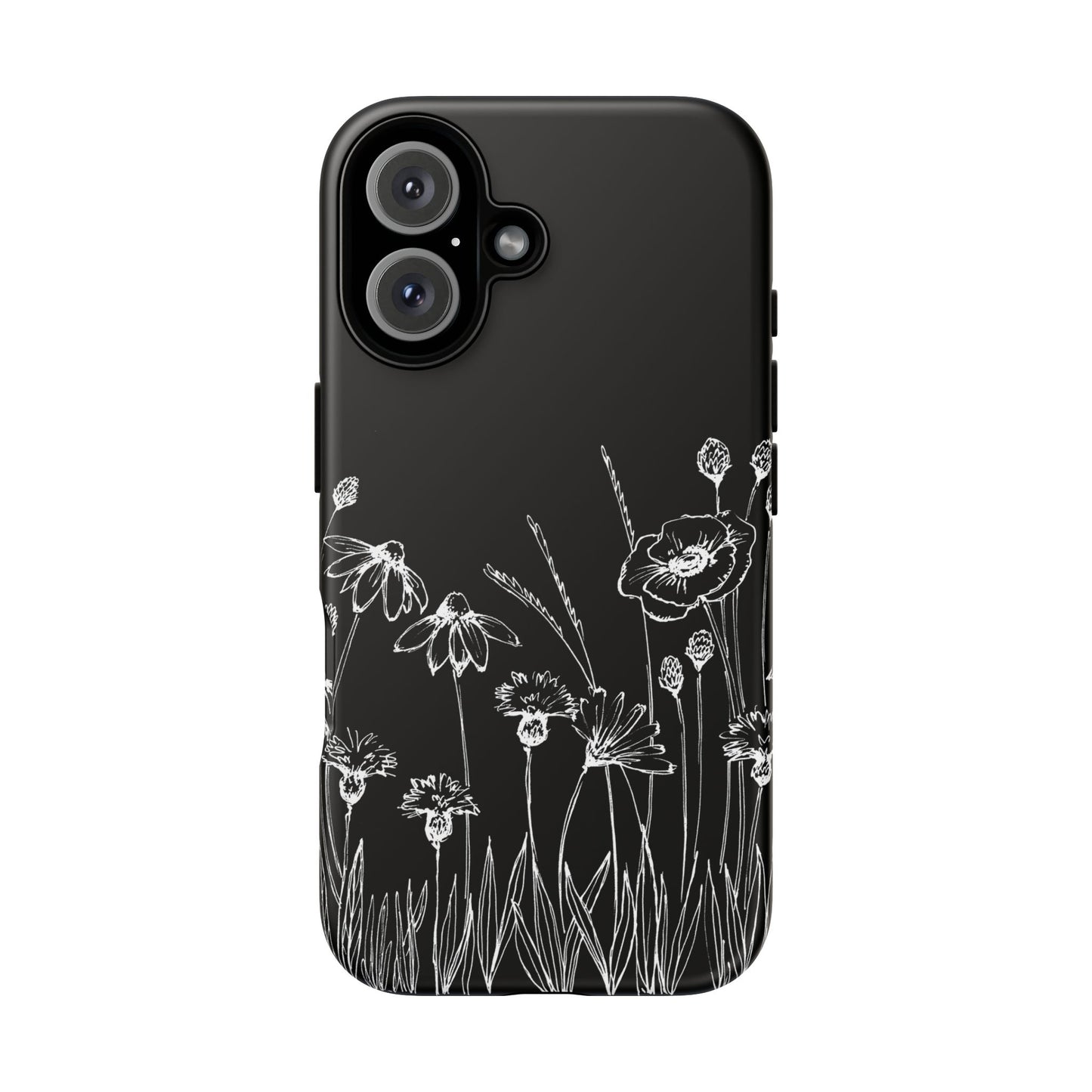 Doodle Flower Phone Case Black