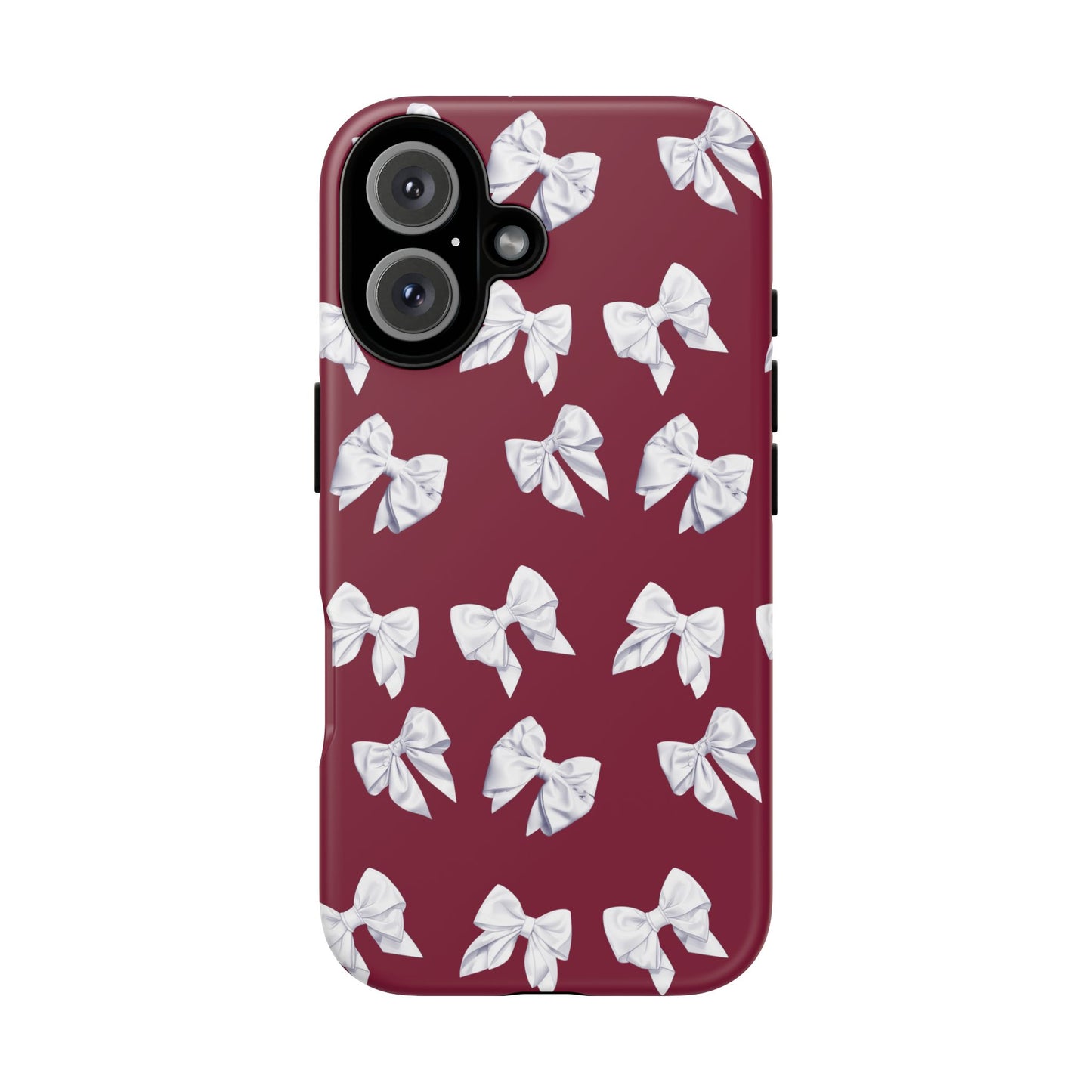 Bow Phone Case White on Burgundy