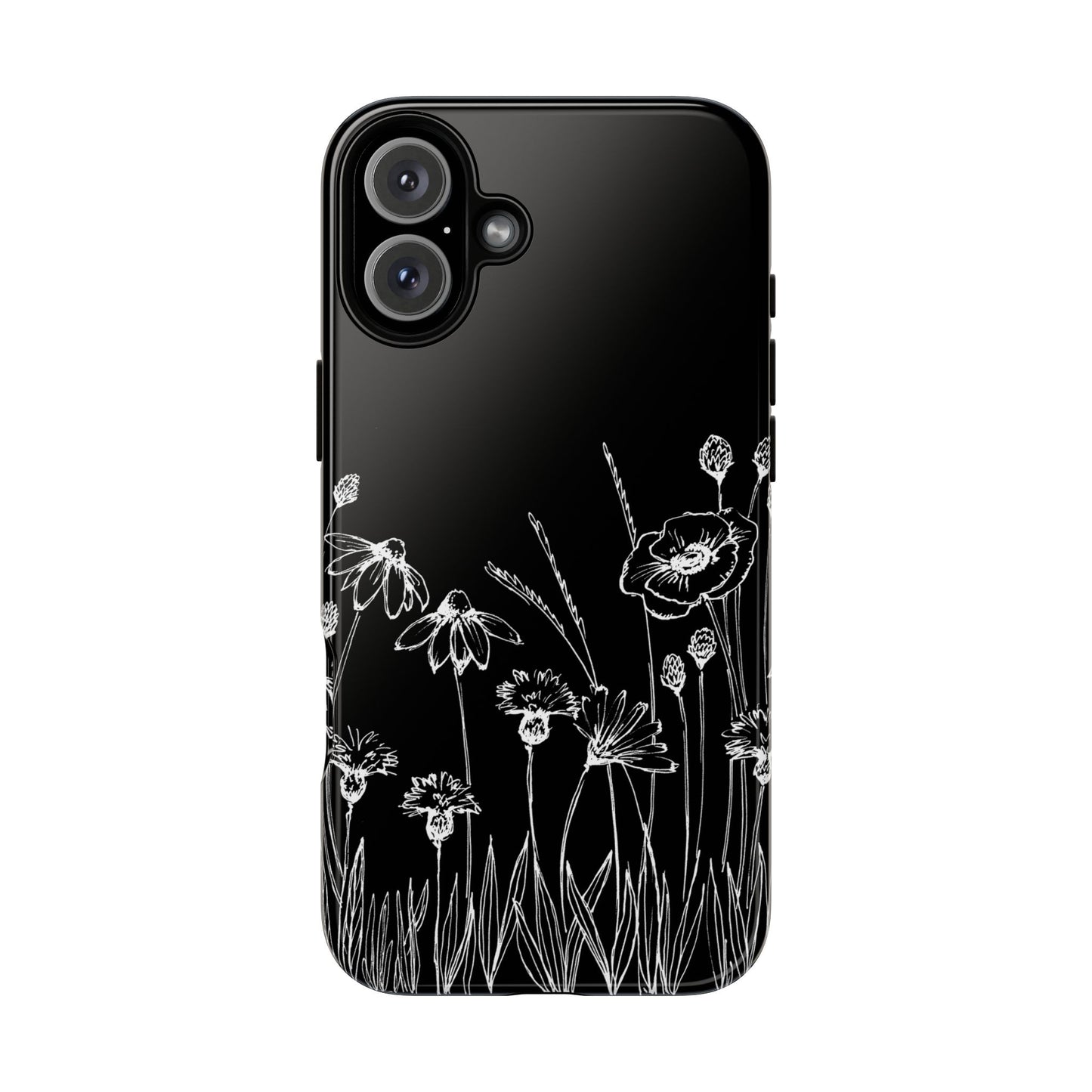 Doodle Flower Phone Case Black